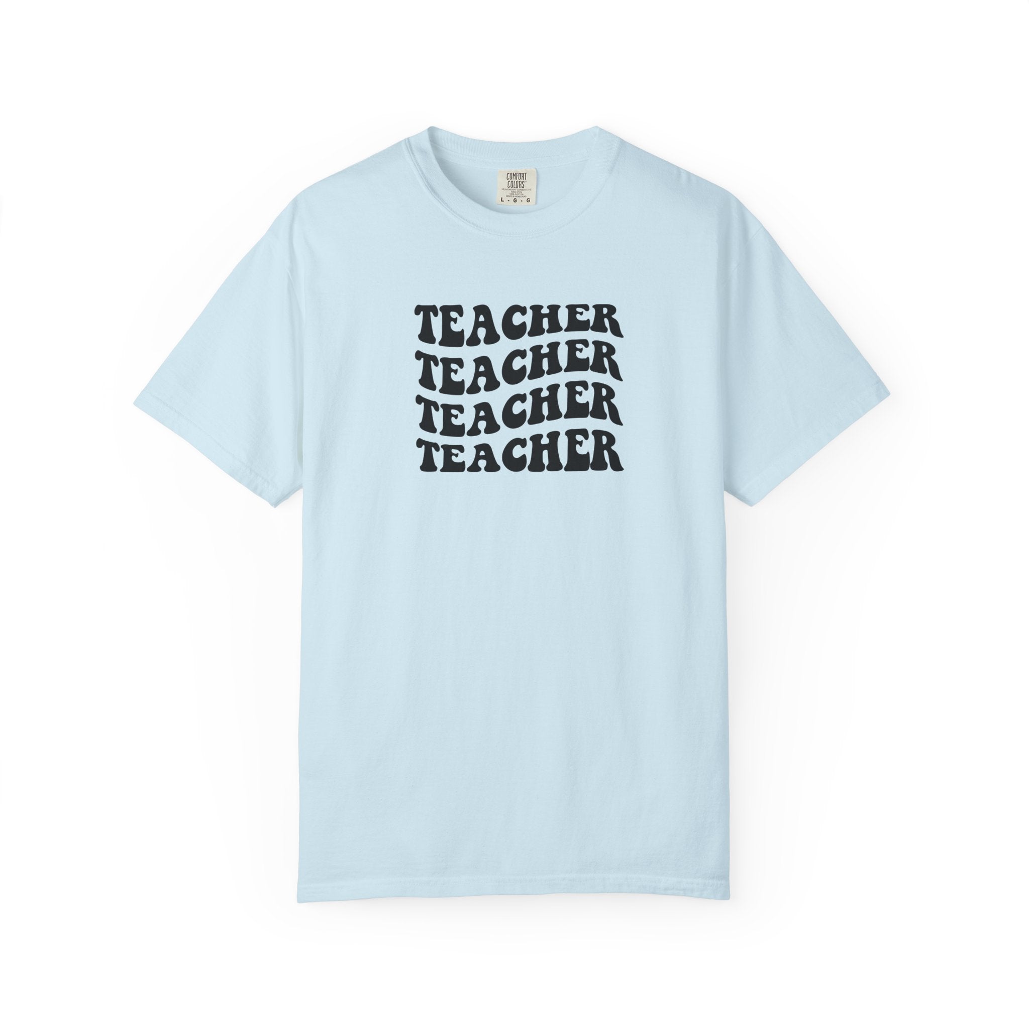 Teacher Repeat Graphic T-Shirt — Retro Stacked "Teacher" Tee