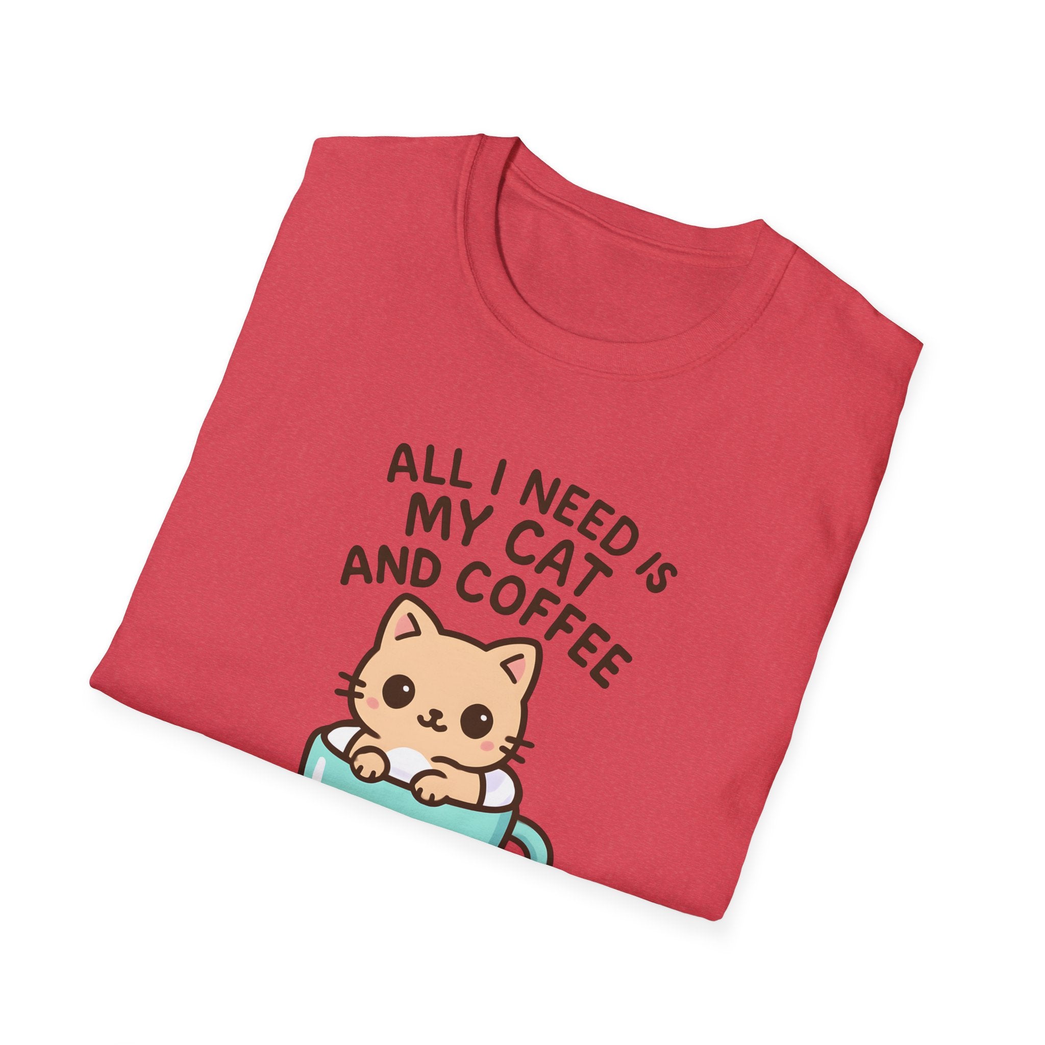 Cat and Coffee T‑Shirt — "All I Need Is My Cat and Coffee" Cute Cat in Mug Tee