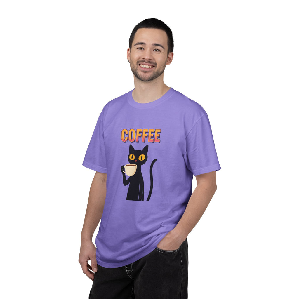 Coffee Cat T-Shirt — Cute Black Cat Holding Coffee Graphic Tee