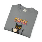 Coffee Cat T-Shirt — Cute Black Cat Holding Coffee Graphic Tee