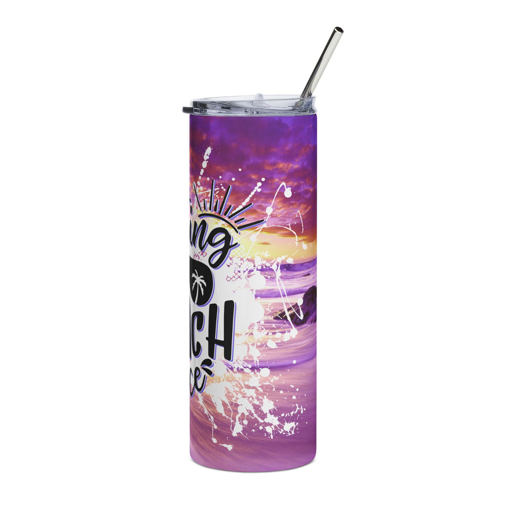 20oz Stainless Tumbler — 'Resting Beach Face' Purple Sunset Design