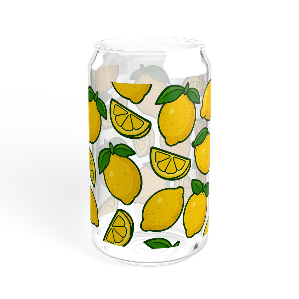 Lemon Pattern Sipper Glass — 16oz Decorative Straw Tumbler