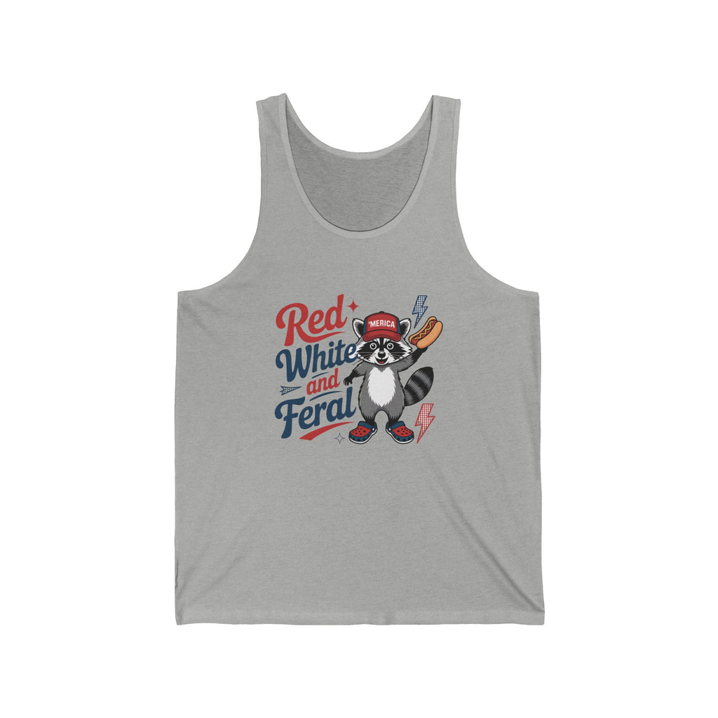 Red, White and Feral Tank Top — Patriotic Racoon Graphic Tank