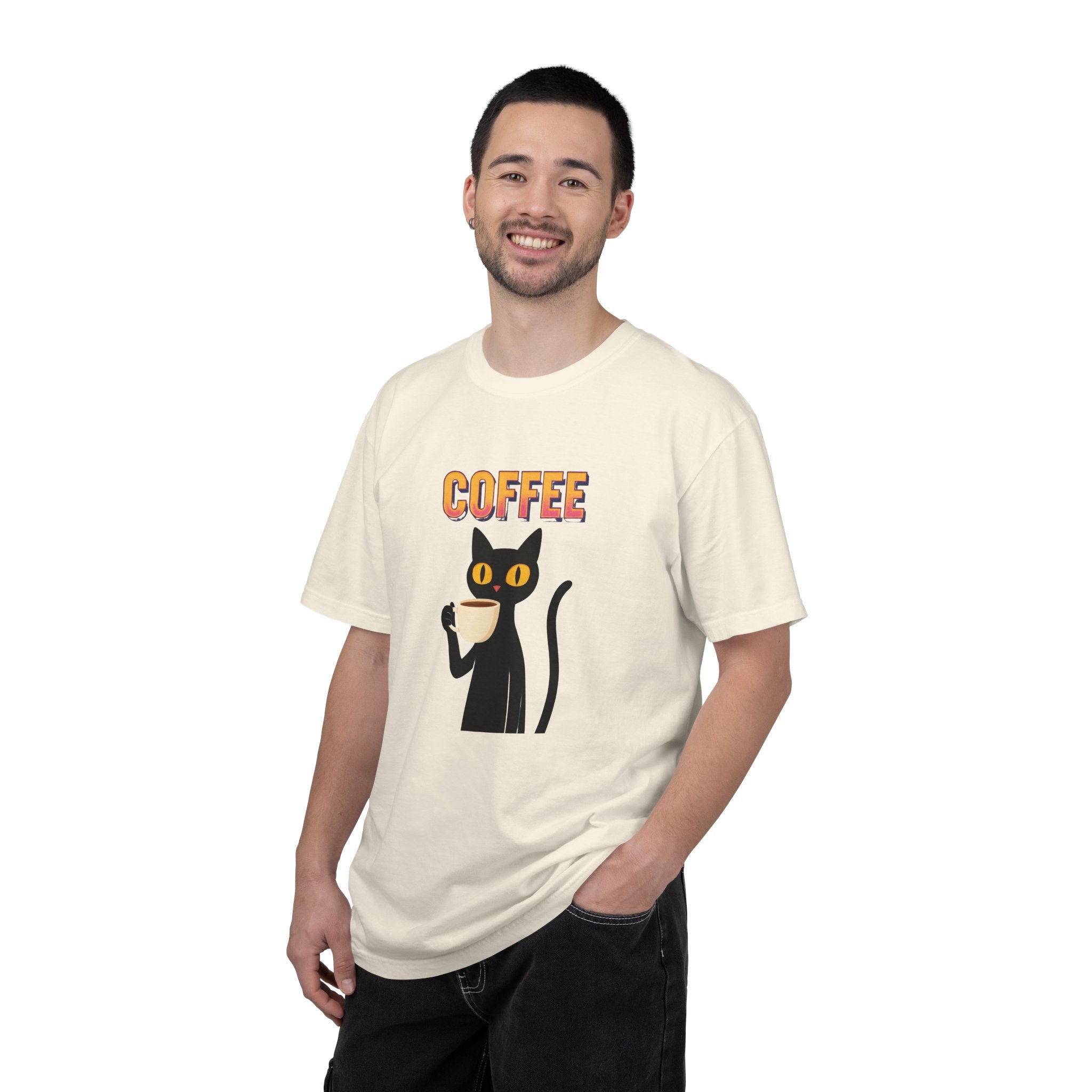 Coffee Cat T-Shirt — Cute Black Cat Holding Coffee Graphic Tee