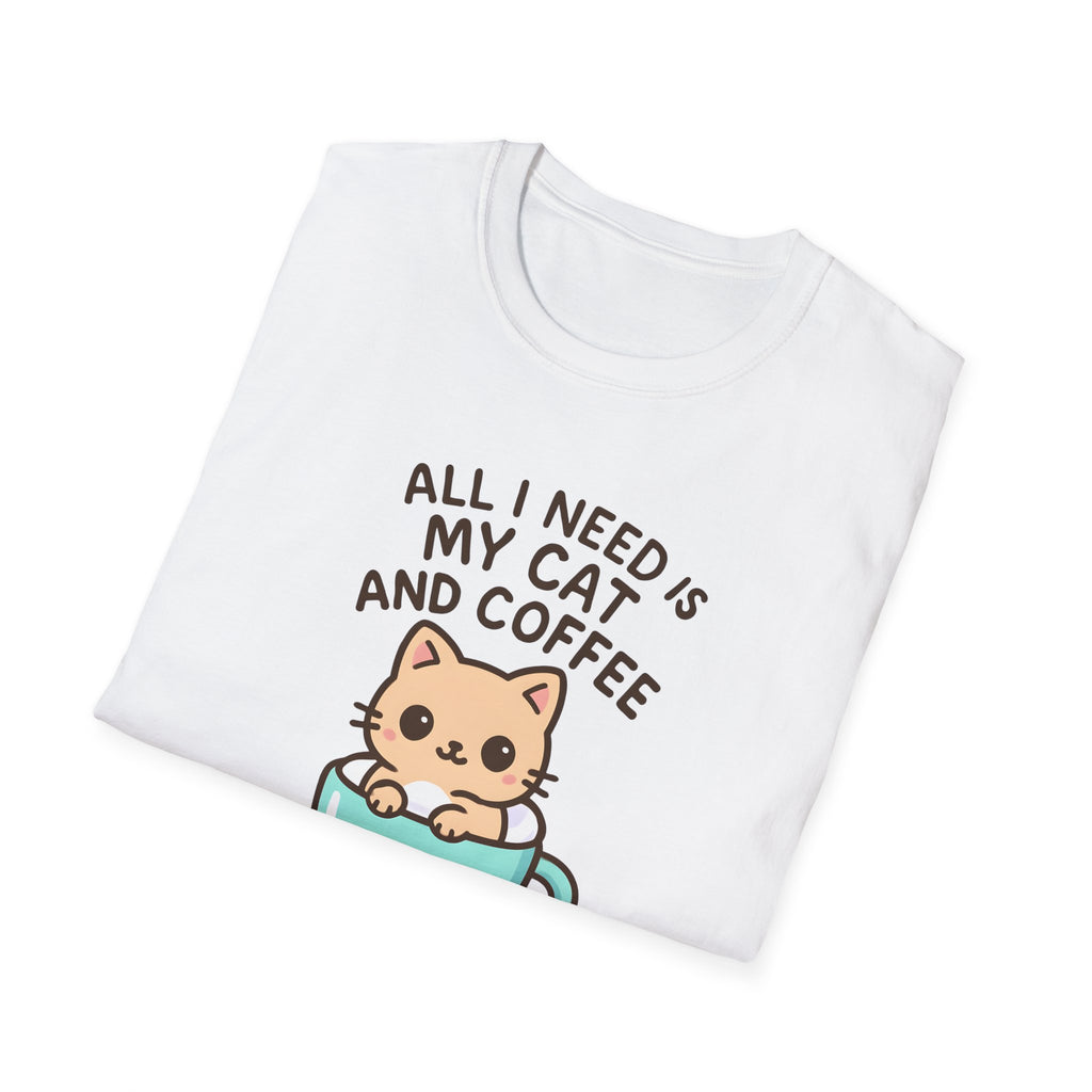 Cat and Coffee T‑Shirt — "All I Need Is My Cat and Coffee" Cute Cat in Mug Tee