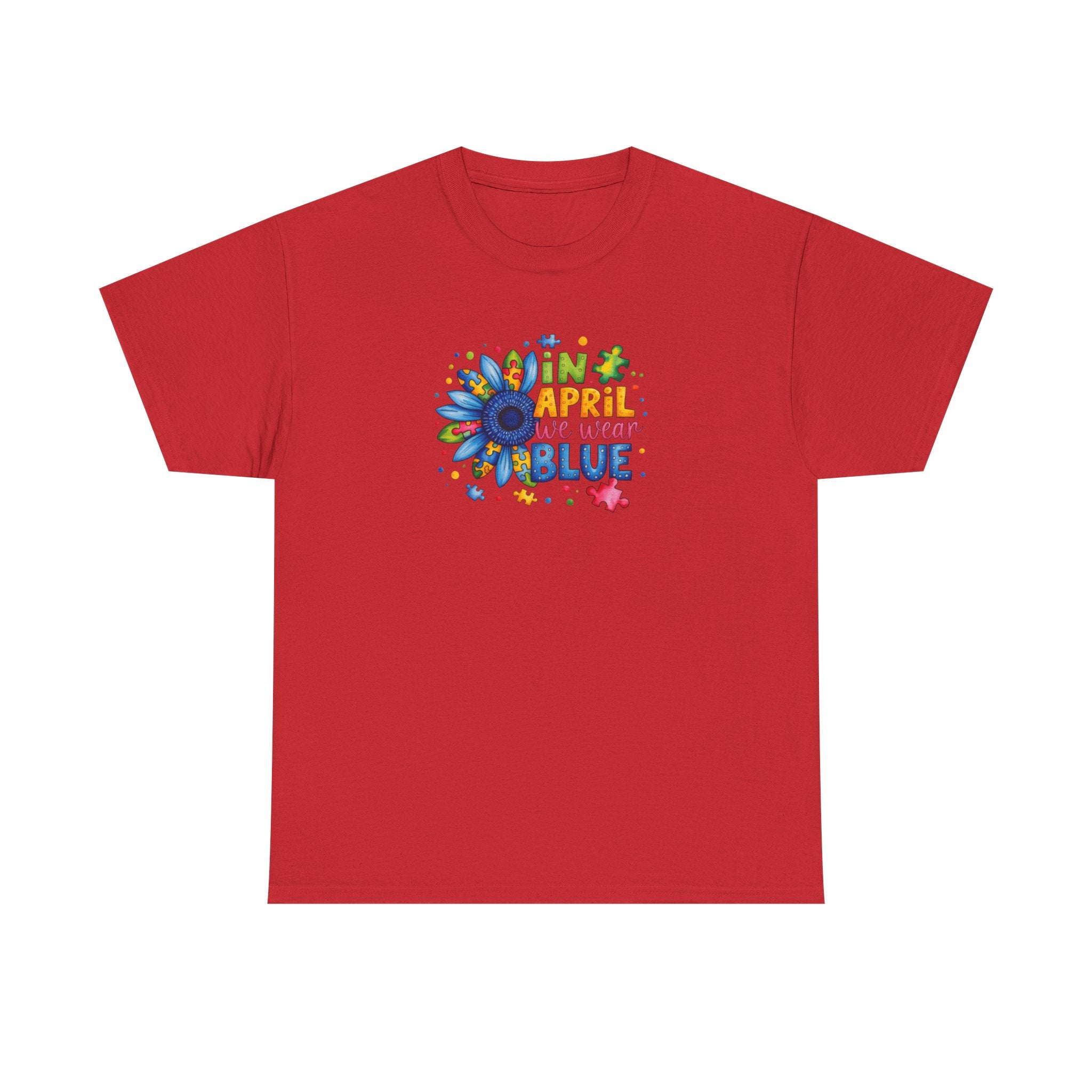 "In April We Wear Blue" Autism Awareness Floral Tee