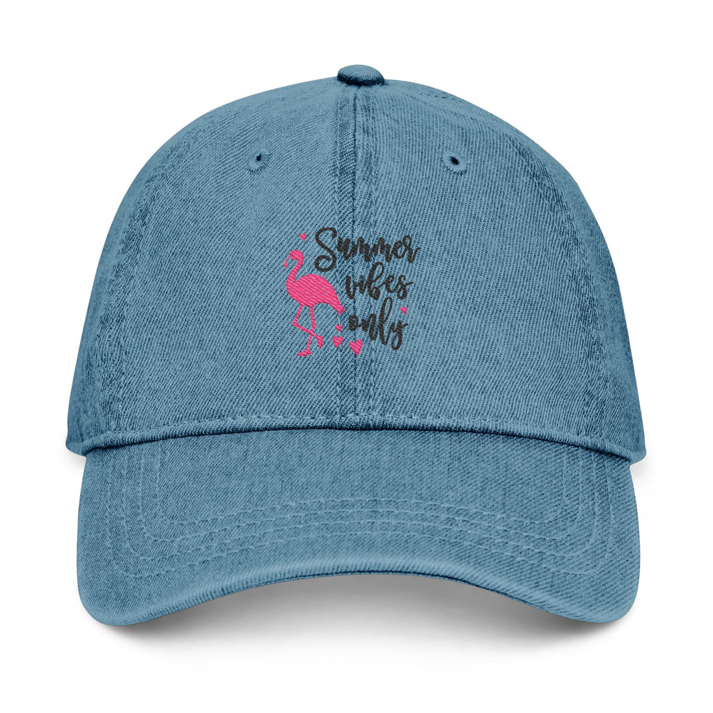 Embroidered Denim Hat "Summer Vibes Only" - Pink Flamingo Cap