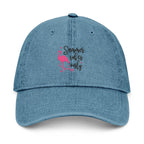 Embroidered Denim Hat "Summer Vibes Only" - Pink Flamingo Cap