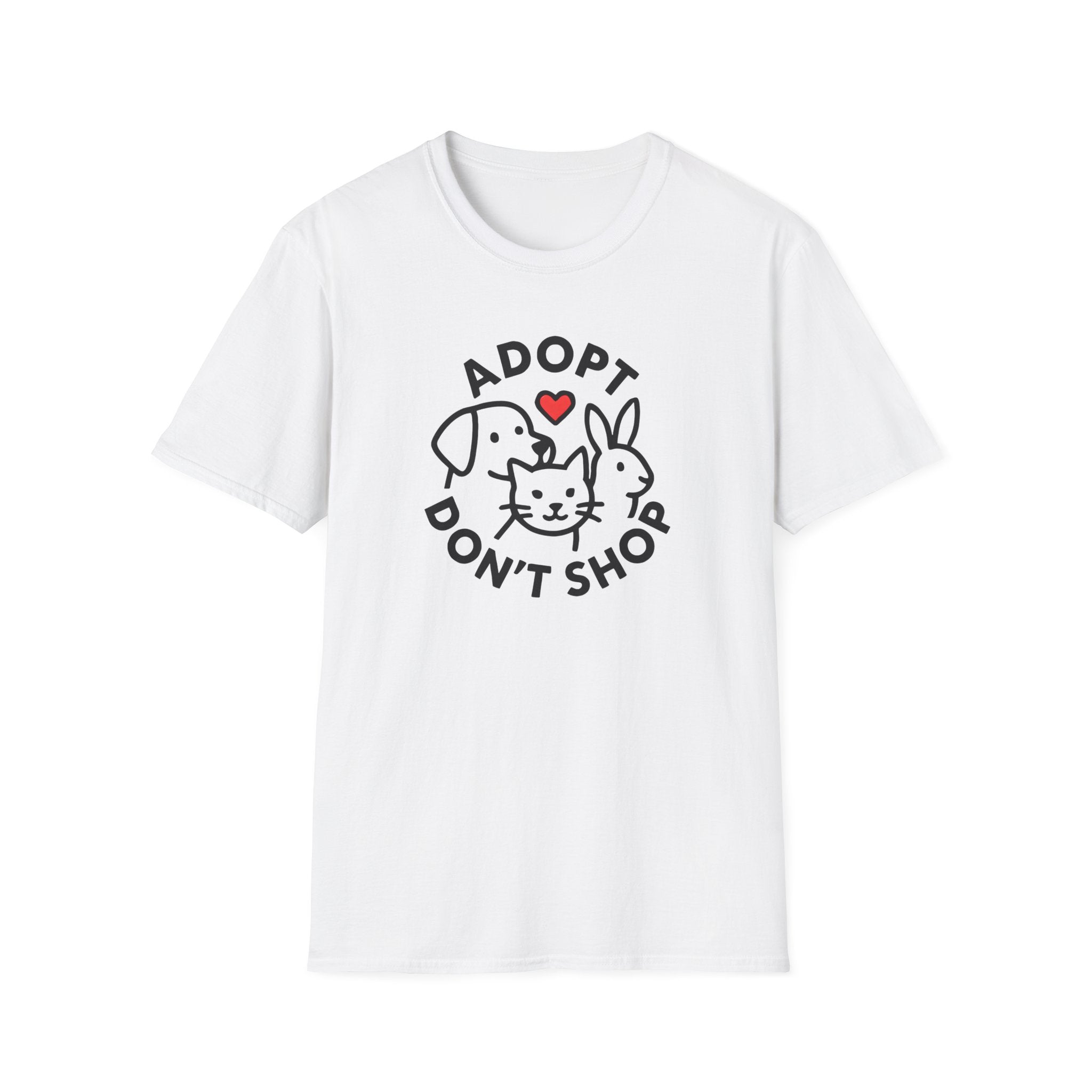Adopt Don’t Shop T-Shirt — Cute Rescue Pet Love Tee (Cat, Dog & Bunny)