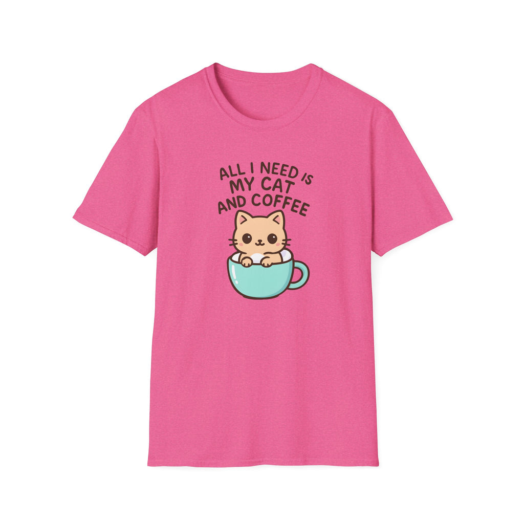 Cat and Coffee T‑Shirt — "All I Need Is My Cat and Coffee" Cute Cat in Mug Tee