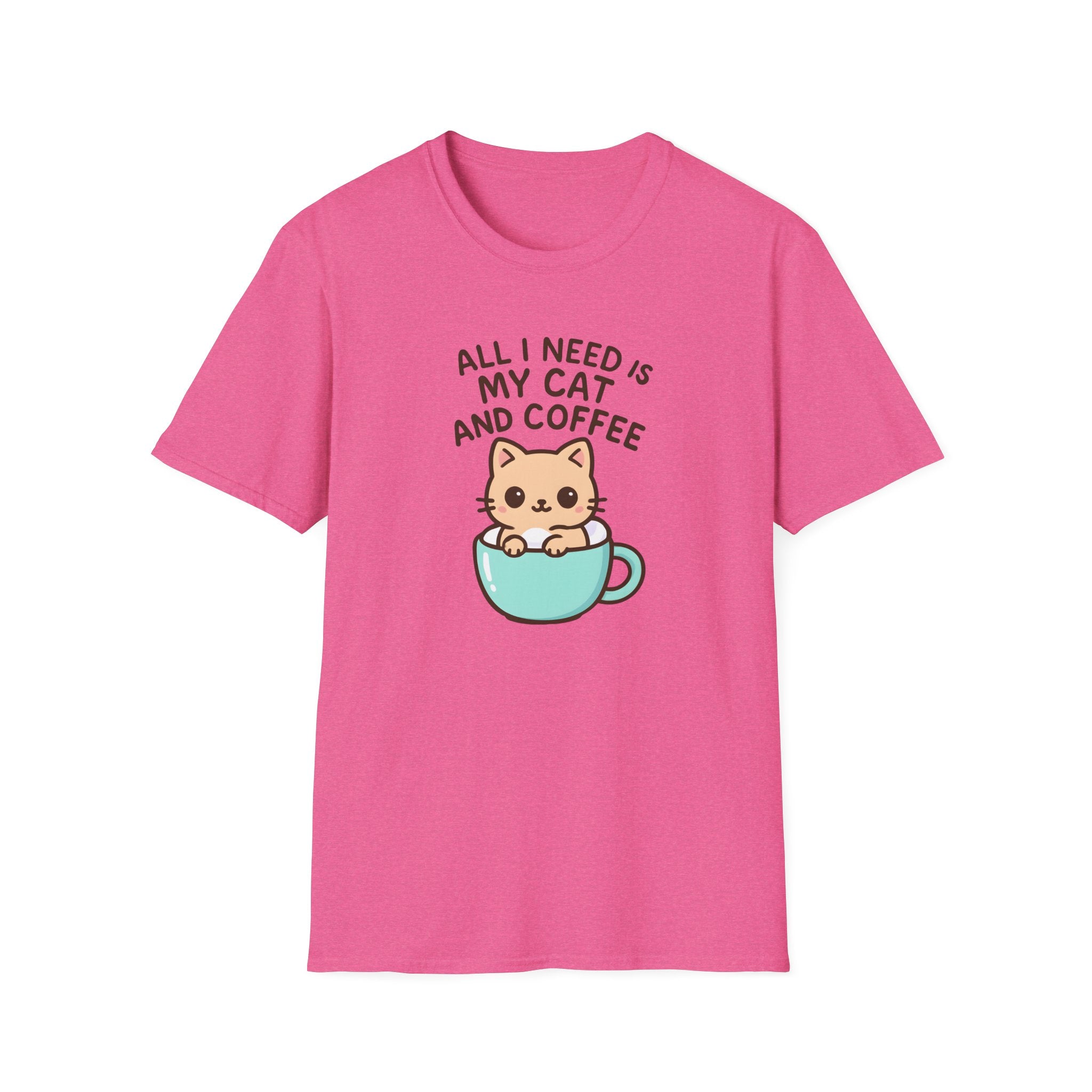 Cat and Coffee T‑Shirt — "All I Need Is My Cat and Coffee" Cute Cat in Mug Tee
