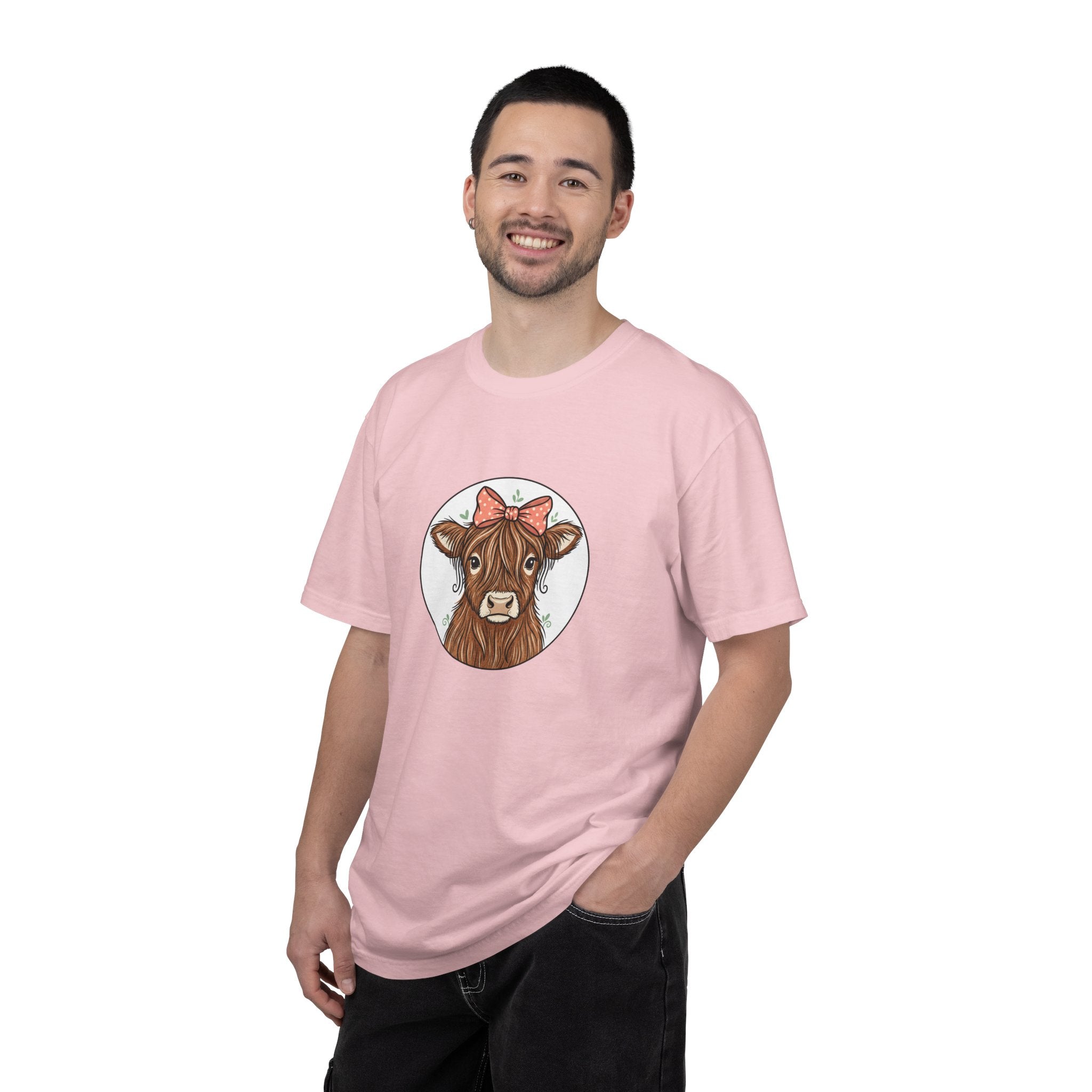 Highland Cow Tee — Cute Cow with Pink Bow Graphic T-Shirt
