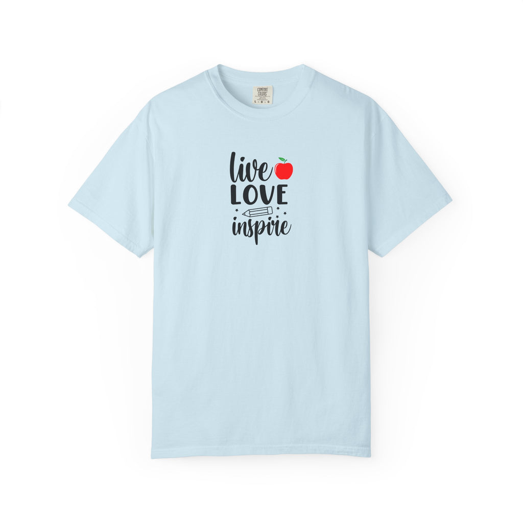 Live Love Inspire T-Shirt — Teacher Appreciation Apple Graphic Tee