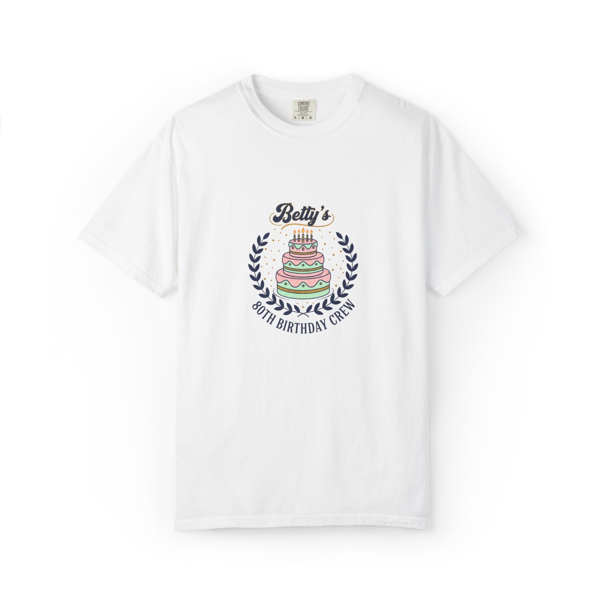 Birthday Crew T-Shirt – “Betty’s 80th Birthday Crew” Personalized Cake Tee