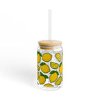 Lemon Pattern Sipper Glass — 16oz Decorative Straw Tumbler