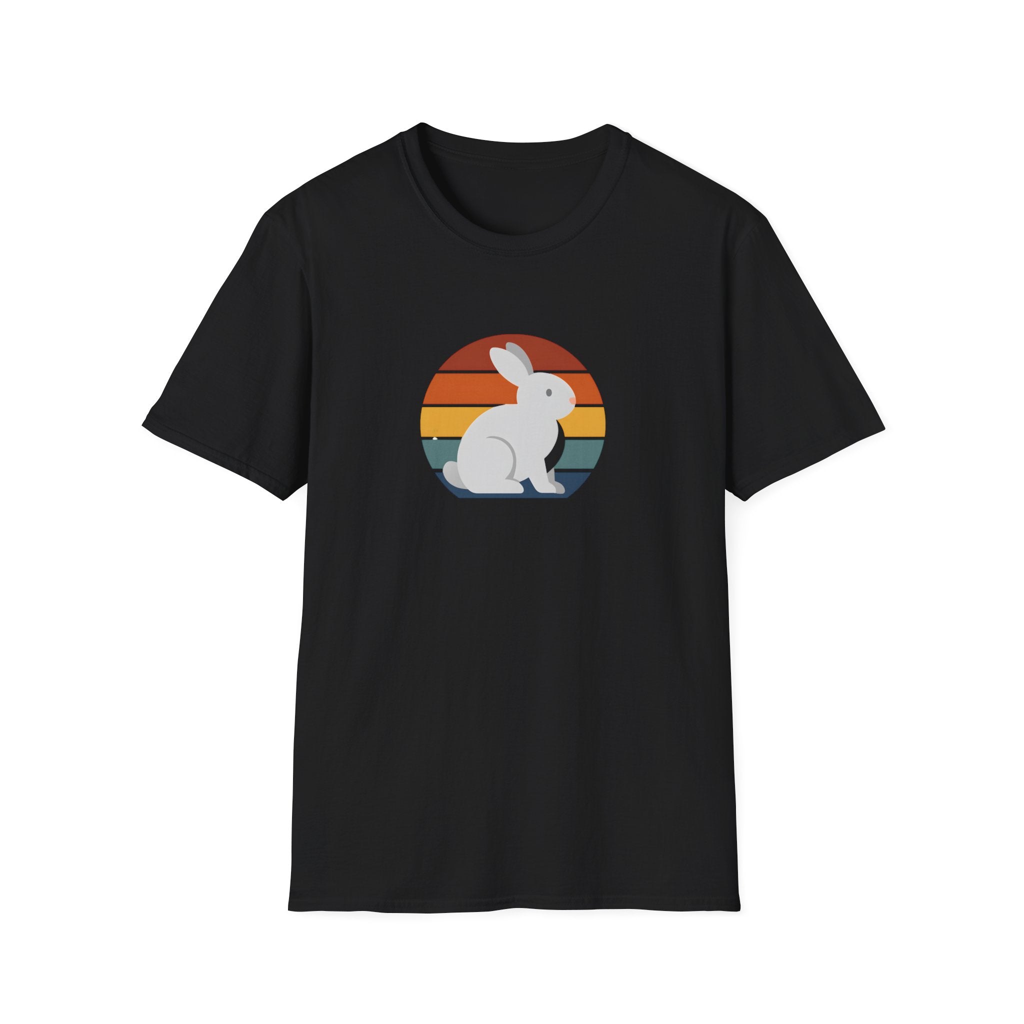 Retro Sunset Bunny T-Shirt — Cute Rabbit Vintage Stripe Tee