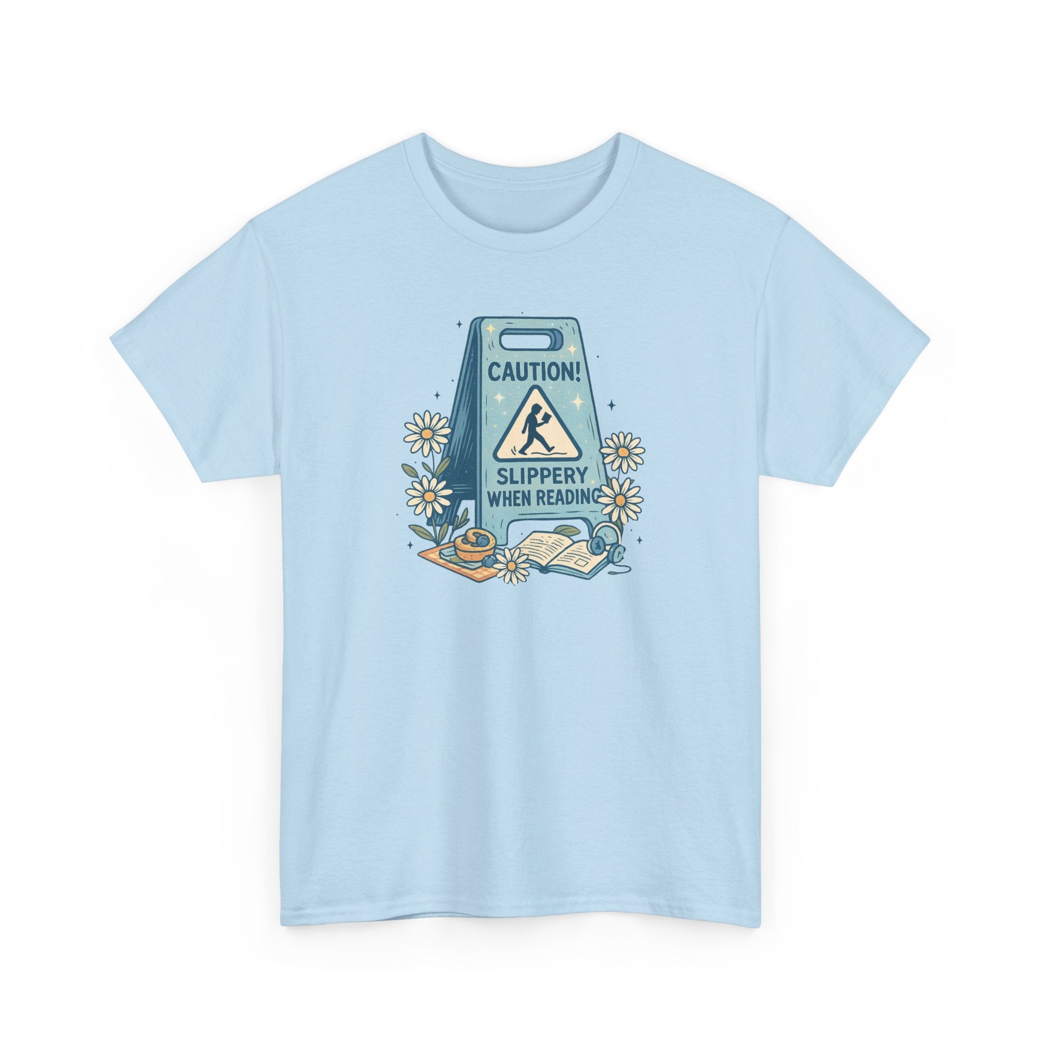 Caution: Slippery When Reading Graphic Tee — Book Lover T‑Shirt