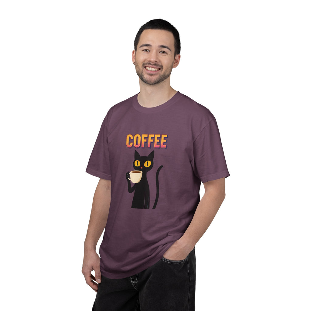 Coffee Cat T-Shirt — Cute Black Cat Holding Coffee Graphic Tee