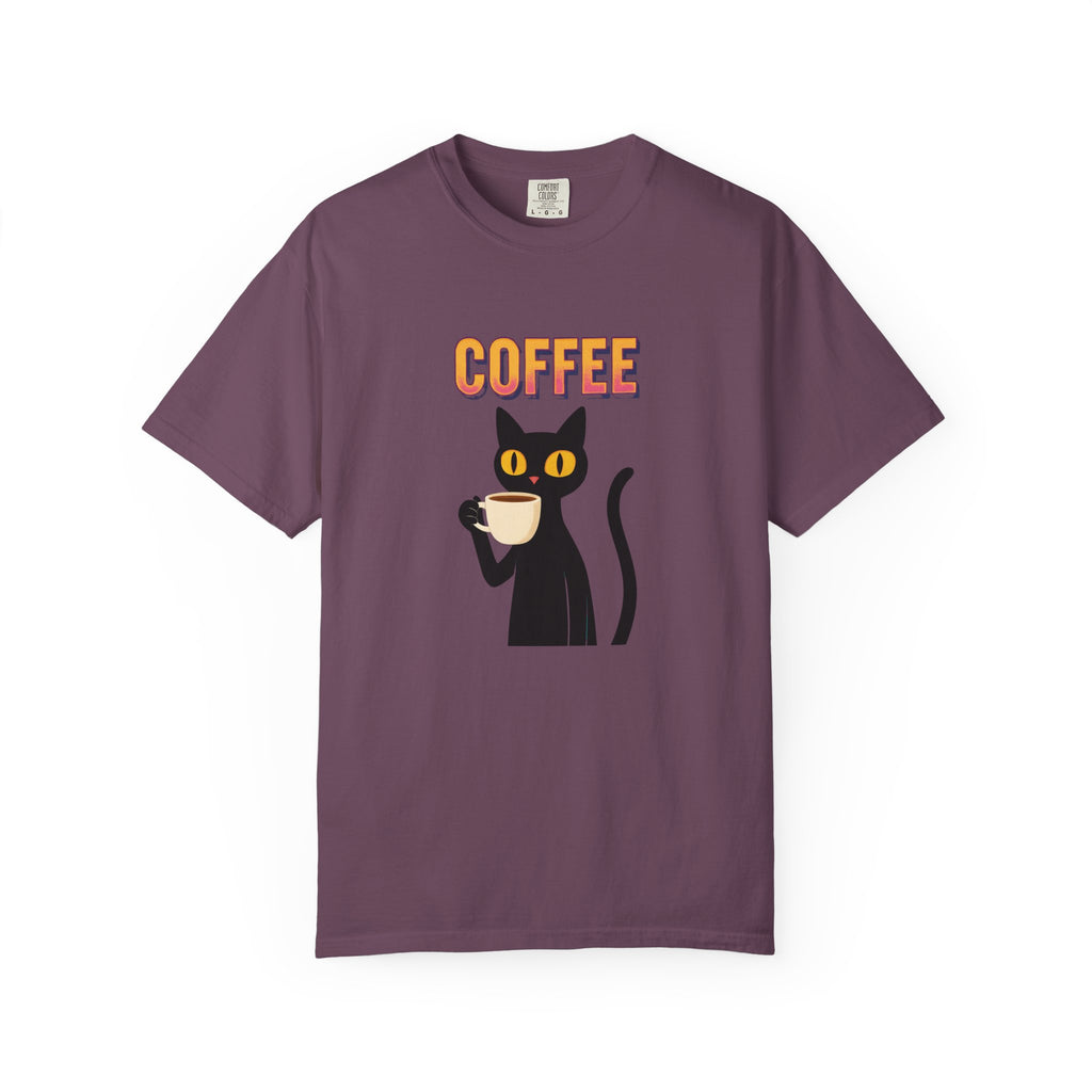 Coffee Cat T-Shirt — Cute Black Cat Holding Coffee Graphic Tee