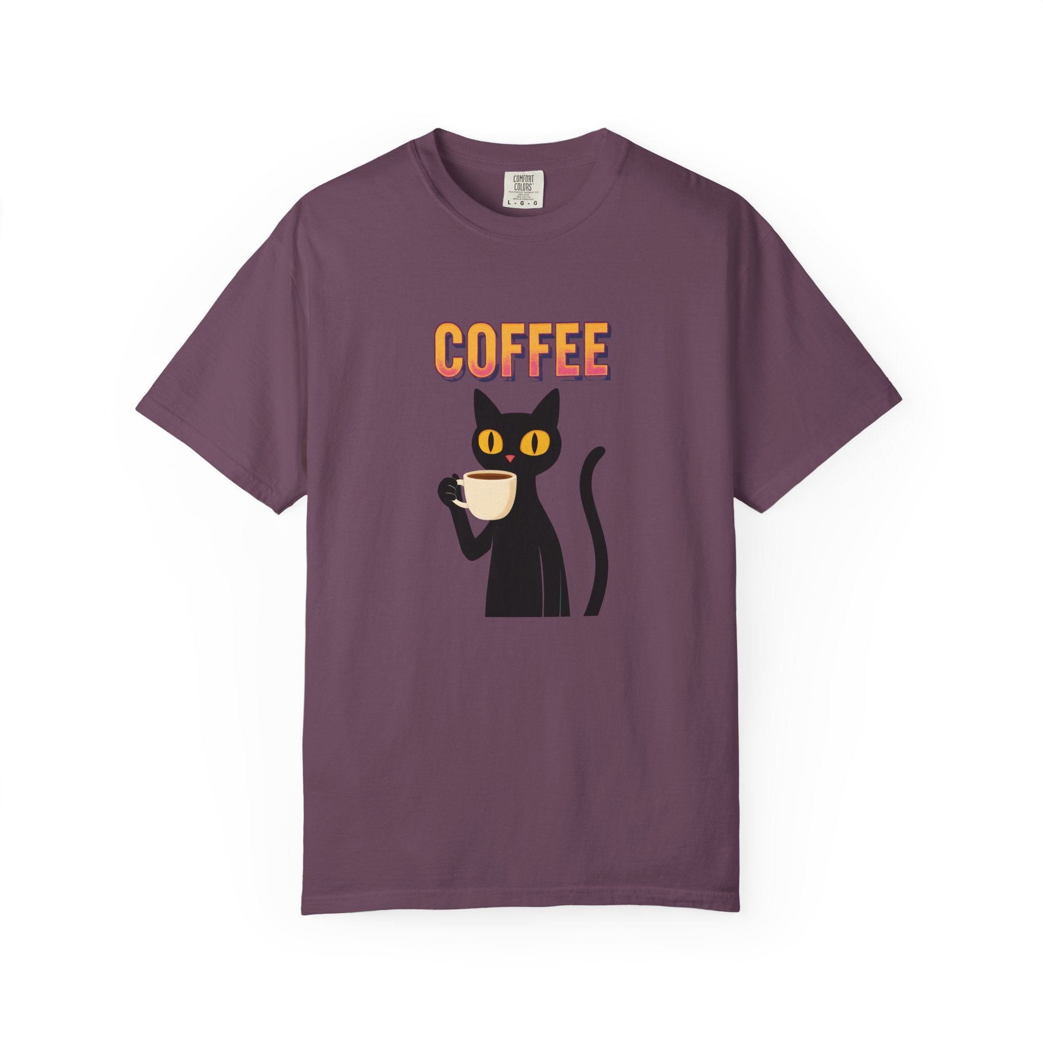 Coffee Cat T-Shirt — Cute Black Cat Holding Coffee Graphic Tee