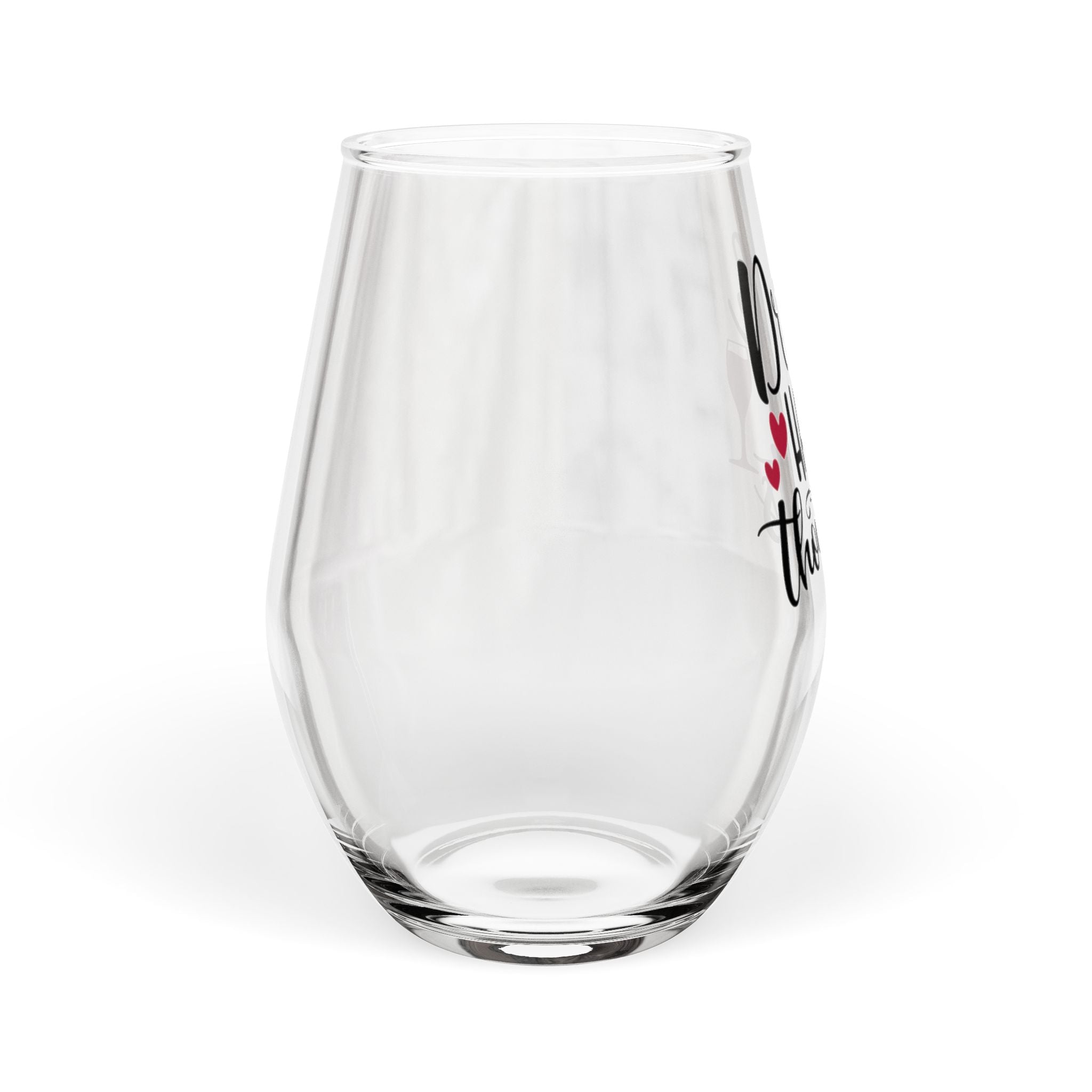 Stemless Wine Glass - "Drink Happy Thoughts" Cheerful Wine Glass Gift