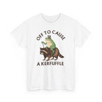 Off to Cause a Kerfuffle T-Shirt — Funny Frog Riding Raccoon Graphic Tee