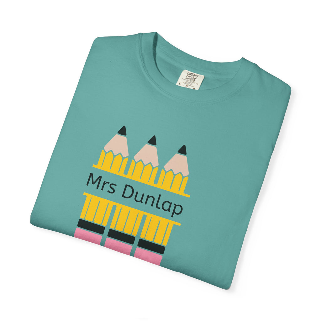 Personalized Teacher T-Shirt – 'Mrs Dunlap' Pencil Design