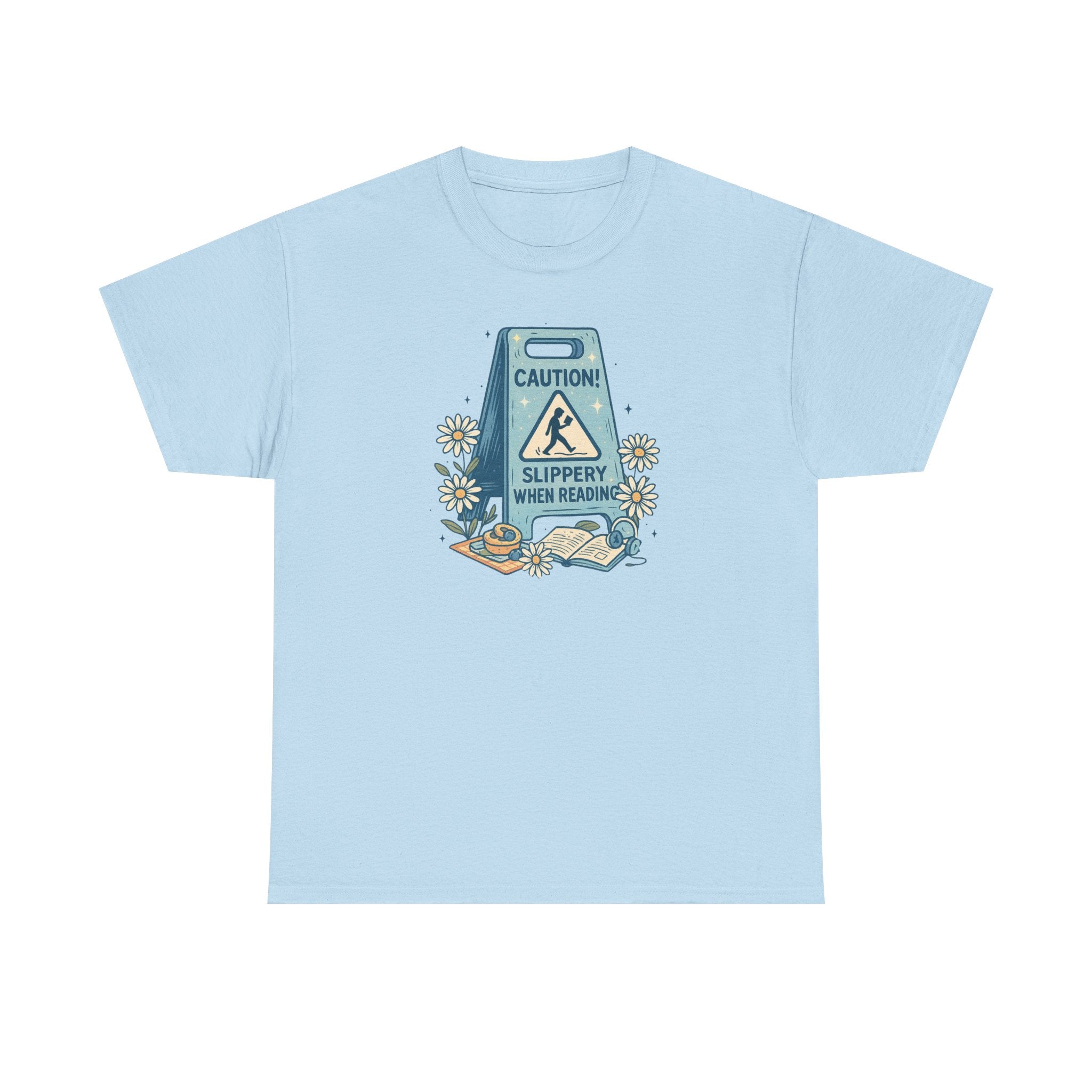 Caution: Slippery When Reading Graphic Tee — Book Lover T‑Shirt