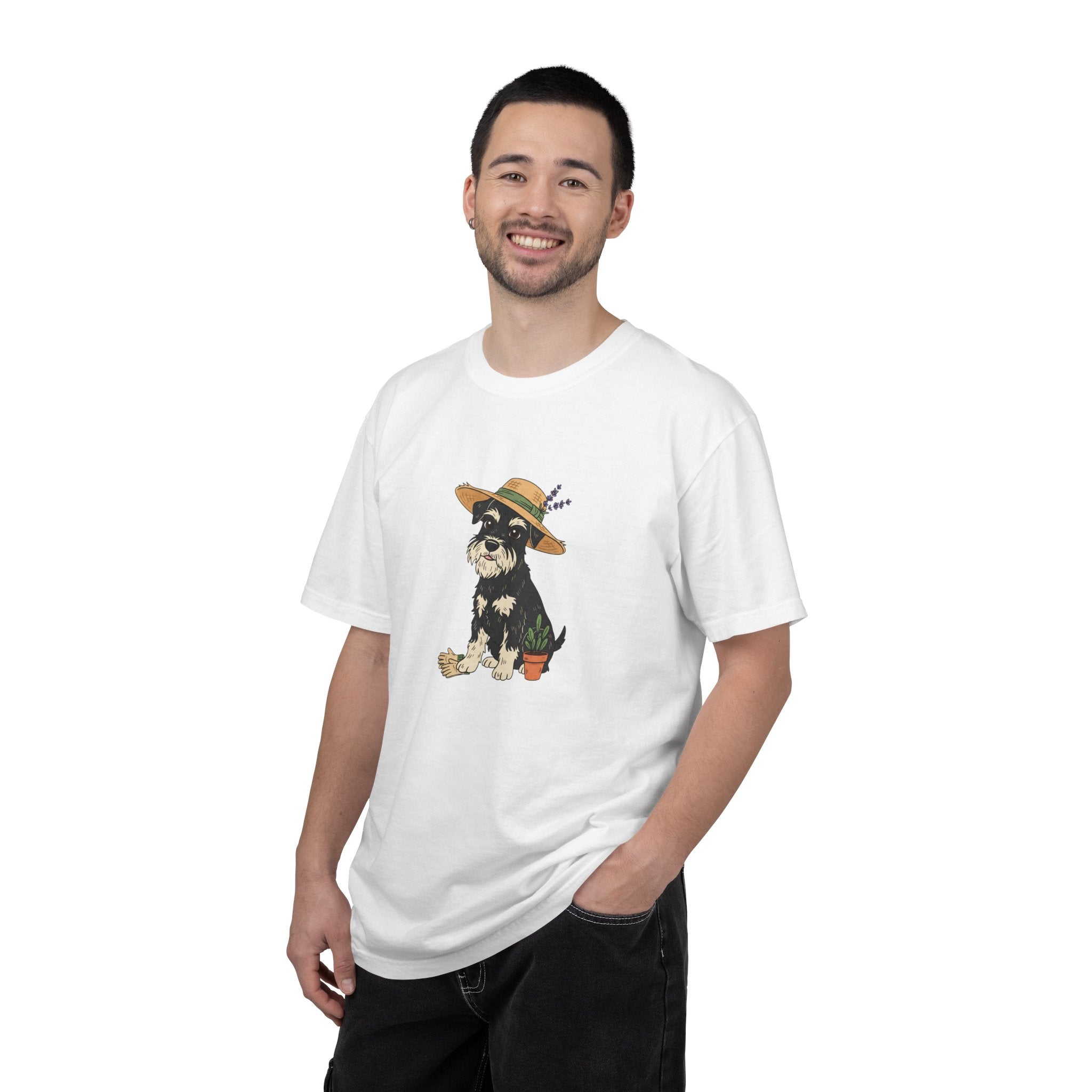 Dog with Sun Hat T-Shirt — Cute Puppy Gardening Graphic Tee