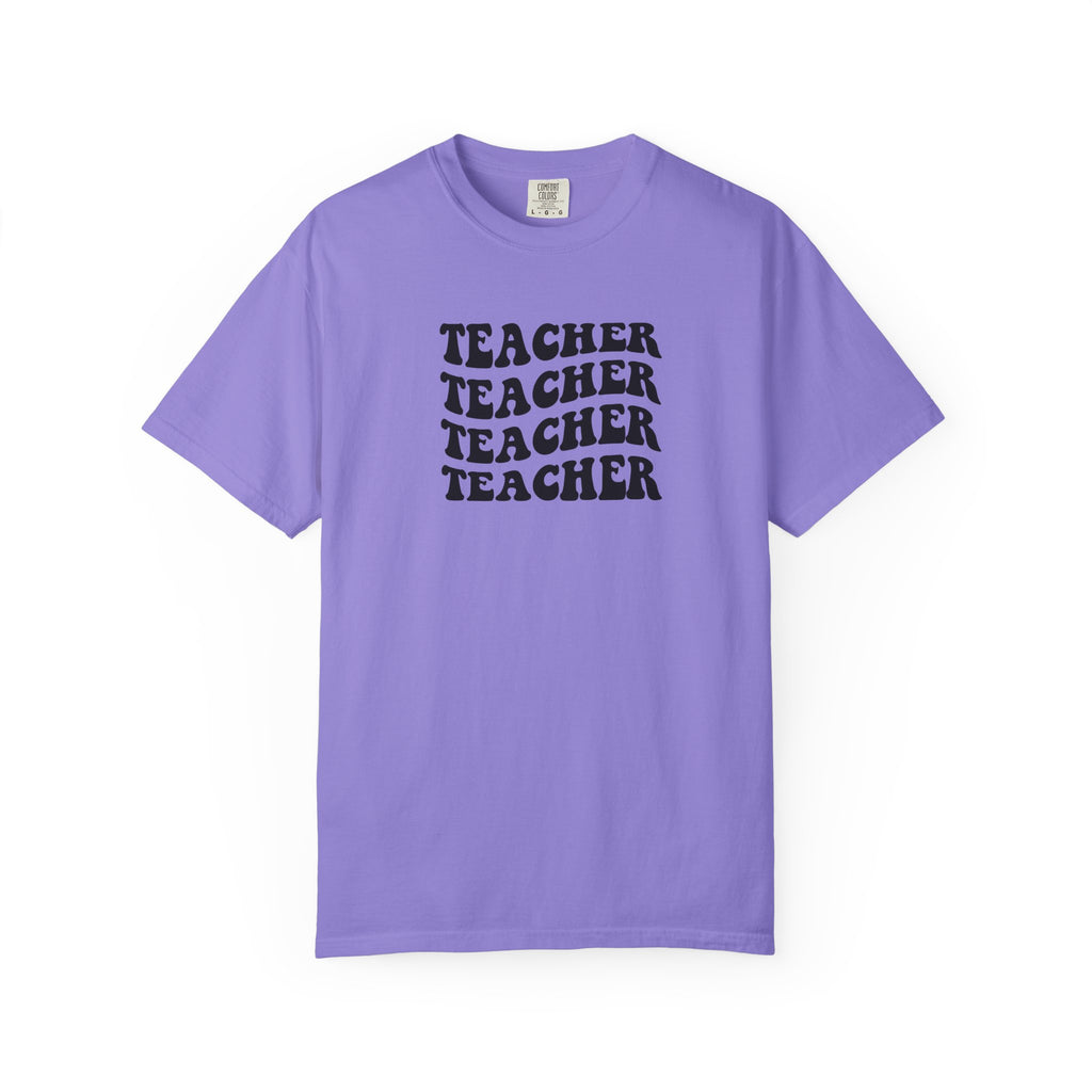 Teacher Repeat Graphic T-Shirt — Retro Stacked "Teacher" Tee