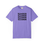 Teacher Repeat Graphic T-Shirt — Retro Stacked "Teacher" Tee