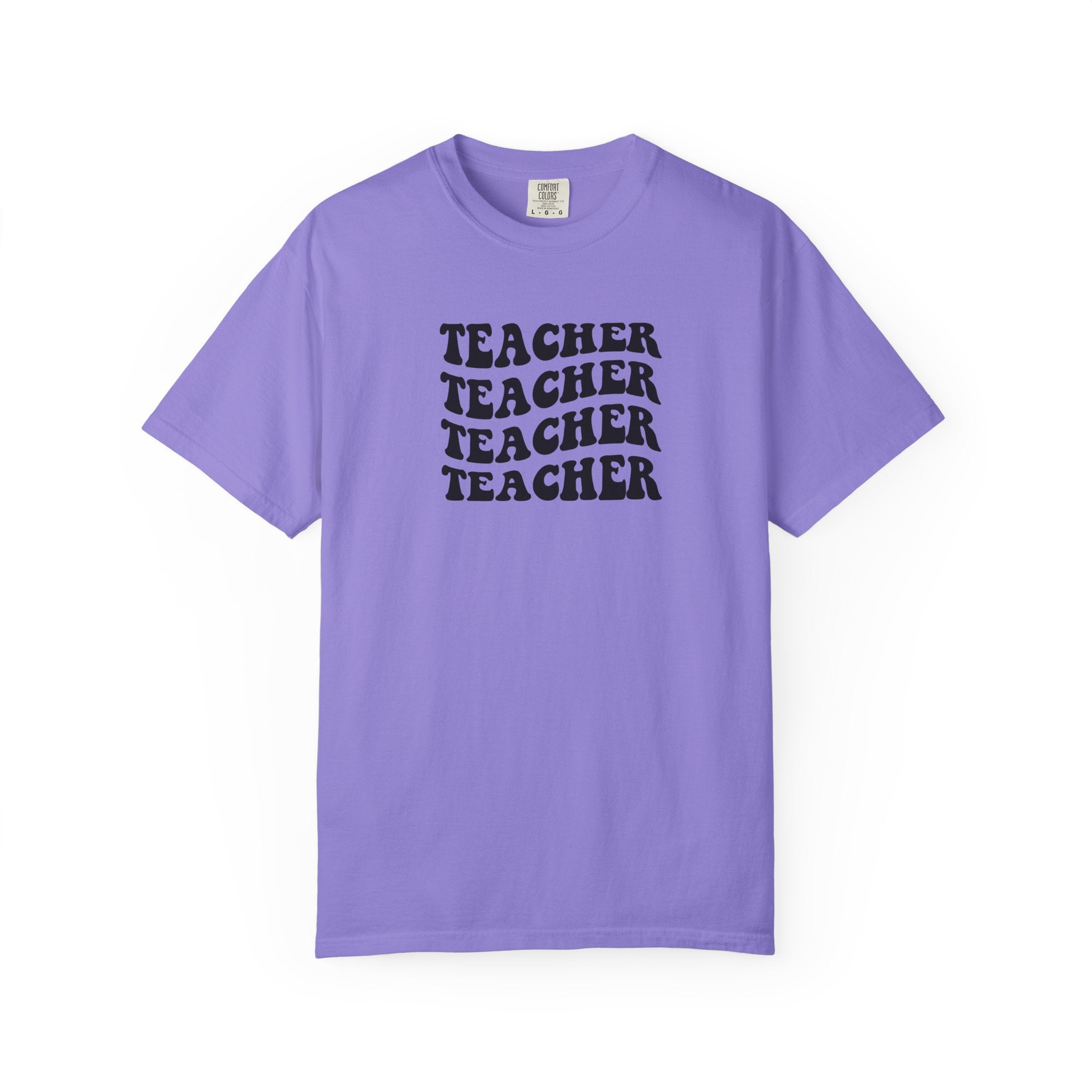 Teacher Repeat Graphic T-Shirt — Retro Stacked "Teacher" Tee