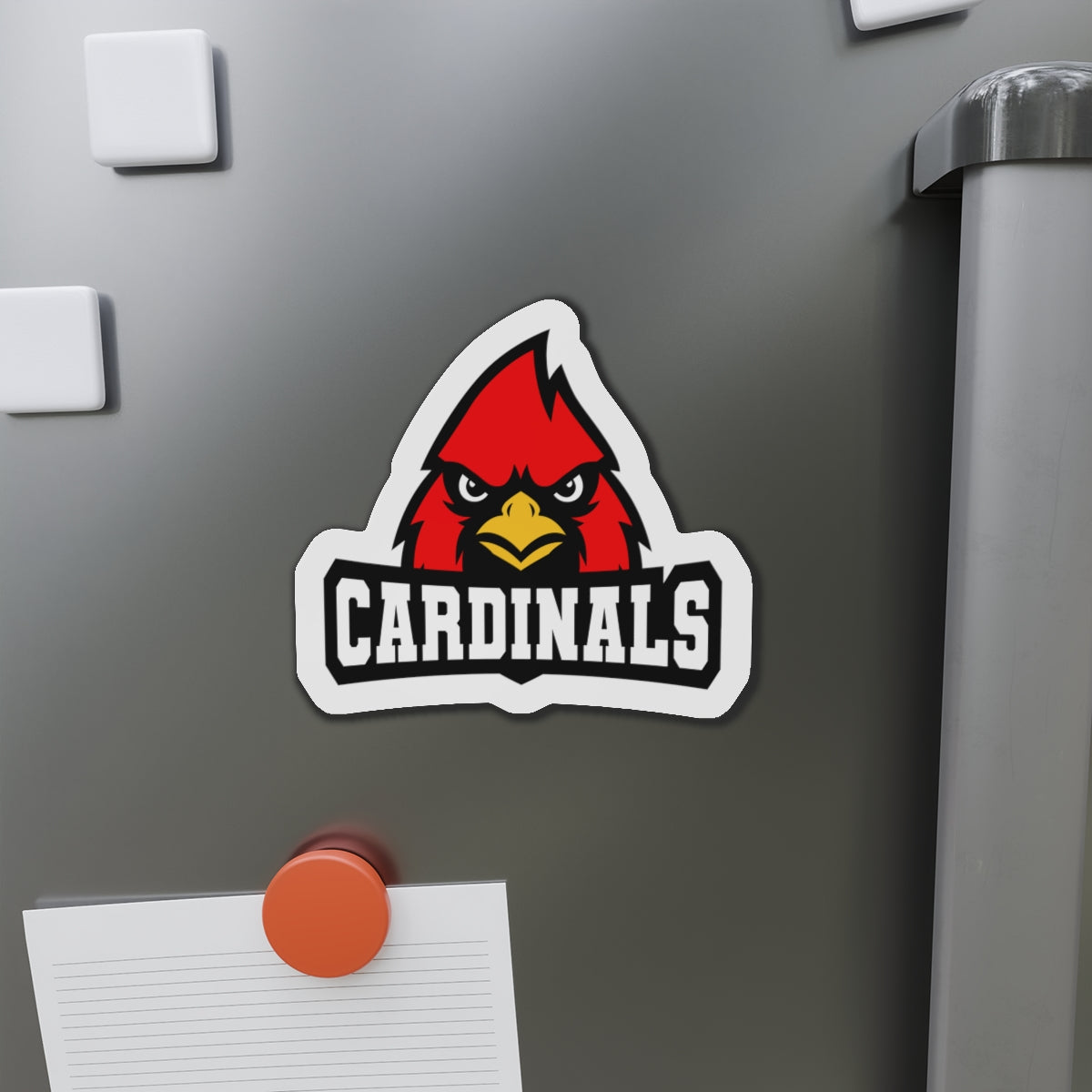 Cardinals Mascot Die-Cut Magnet — School Team Logo Refrigerator Sticker