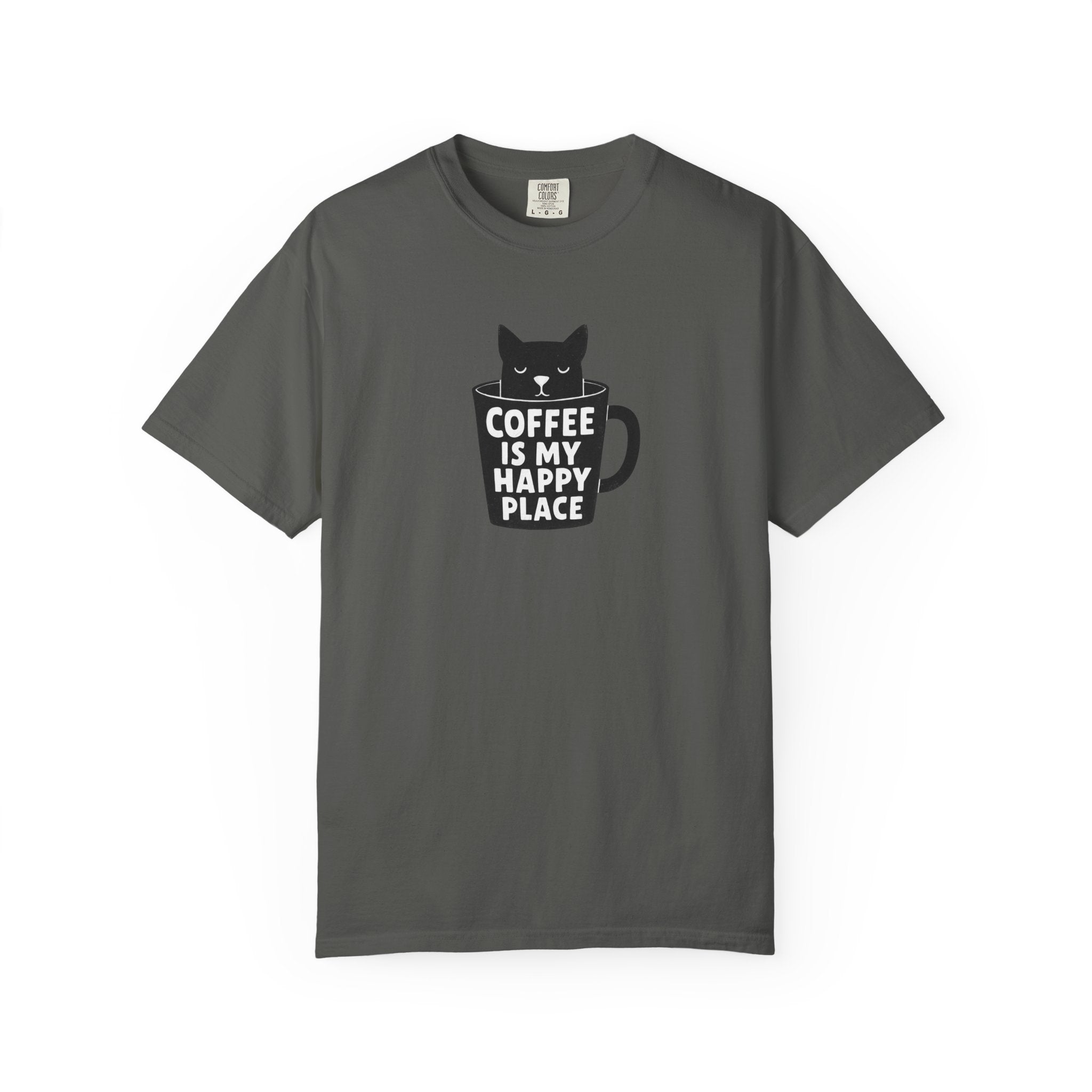 Coffee Is My Happy Place T-Shirt — Cat & Coffee Graphic Tee