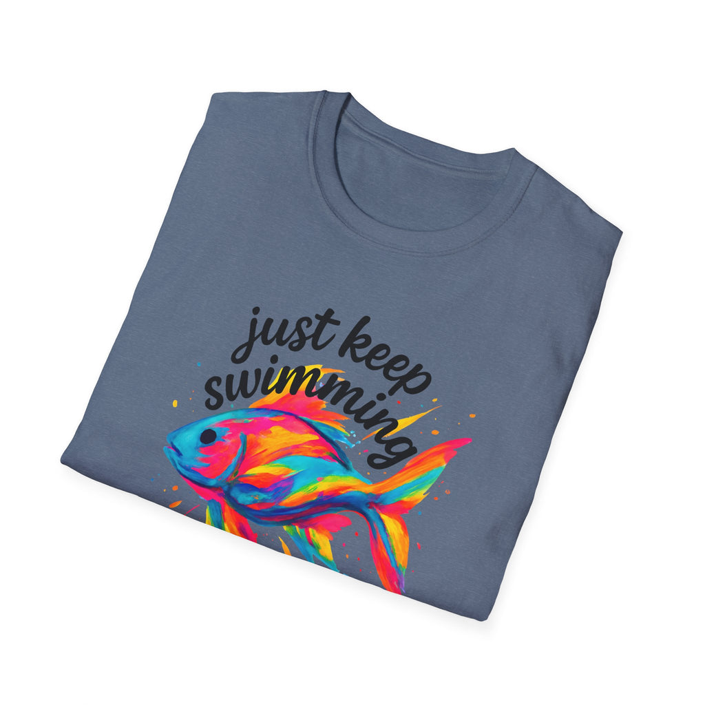 Just Keep Swimming Fish T-Shirt — Colorful Motivational Ocean Tee