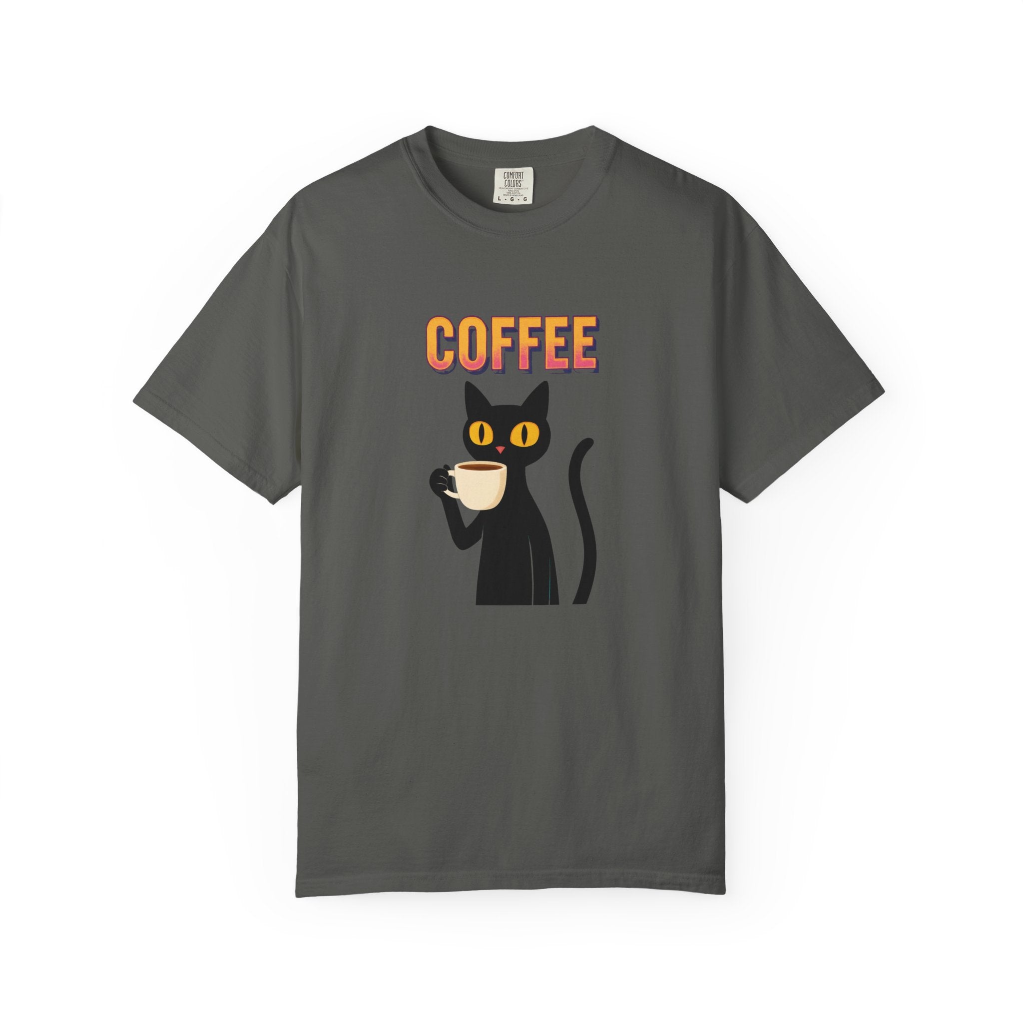 Coffee Cat T-Shirt — Cute Black Cat Holding Coffee Graphic Tee