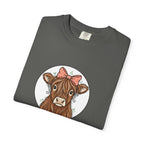 Highland Cow Tee — Cute Cow with Pink Bow Graphic T-Shirt