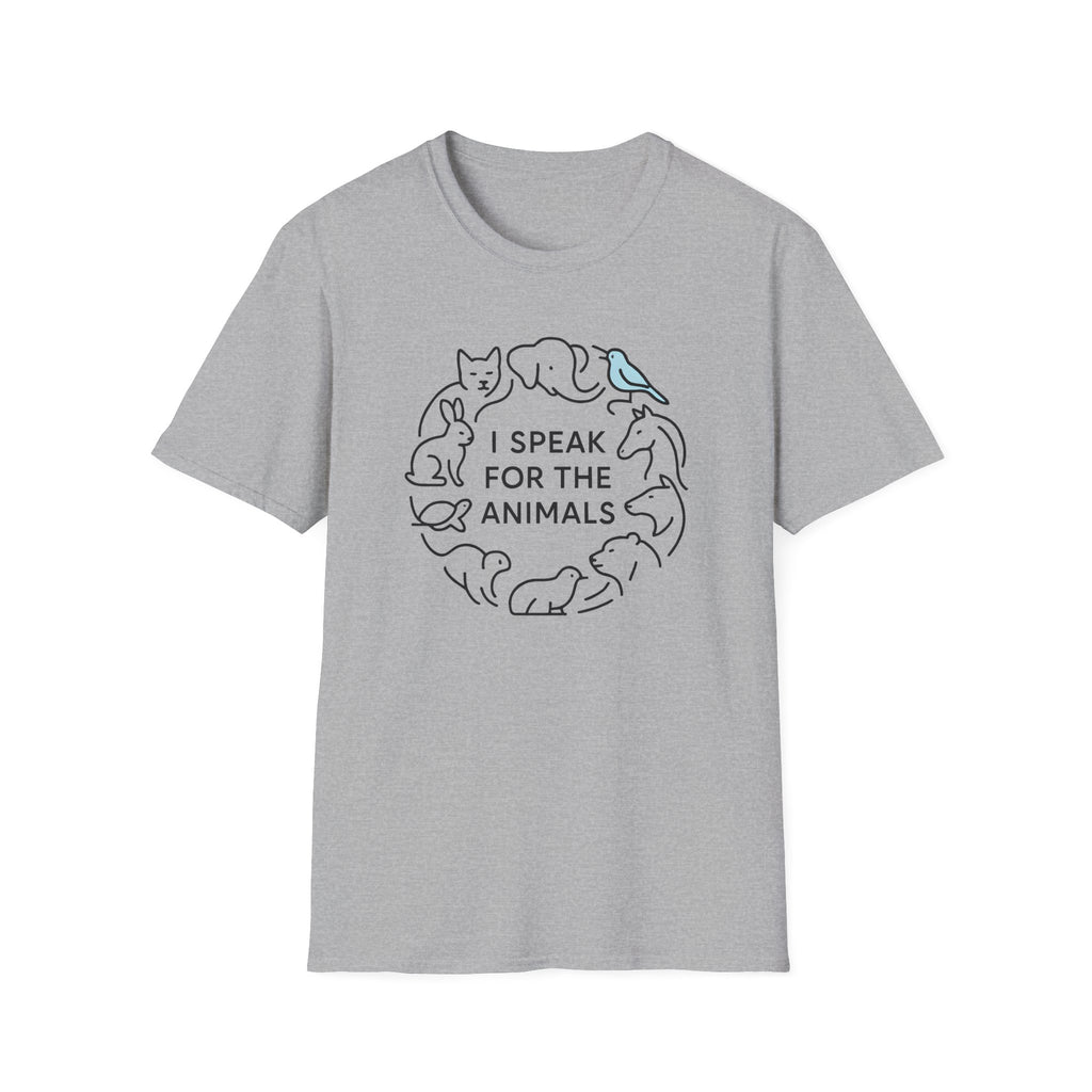 I Speak For The Animals T-Shirt — Animal Lover Tee with Cat, Dog & Bird Line Art