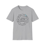 I Speak For The Animals T-Shirt — Animal Lover Tee with Cat, Dog & Bird Line Art