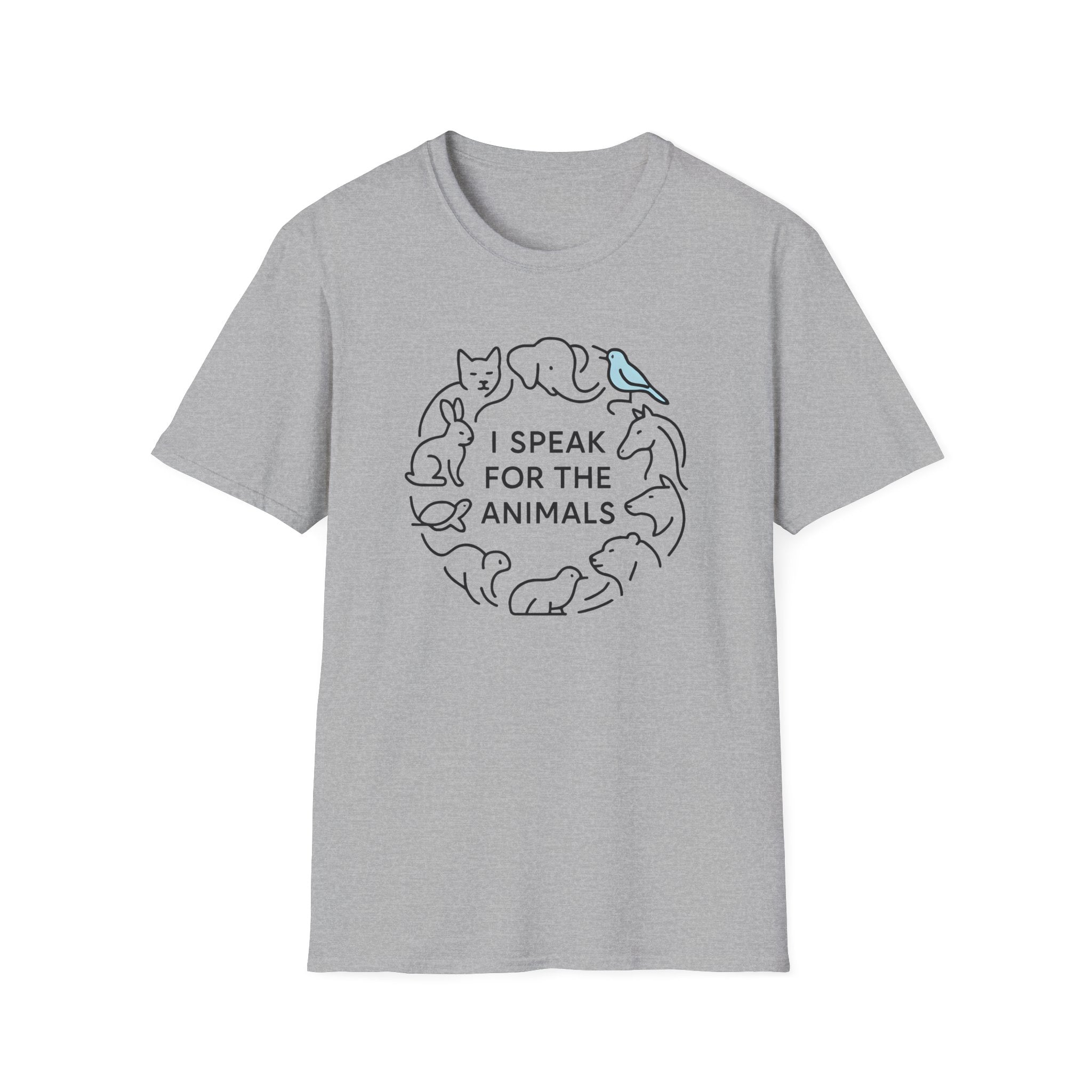 I Speak For The Animals T-Shirt — Animal Lover Tee with Cat, Dog & Bird Line Art