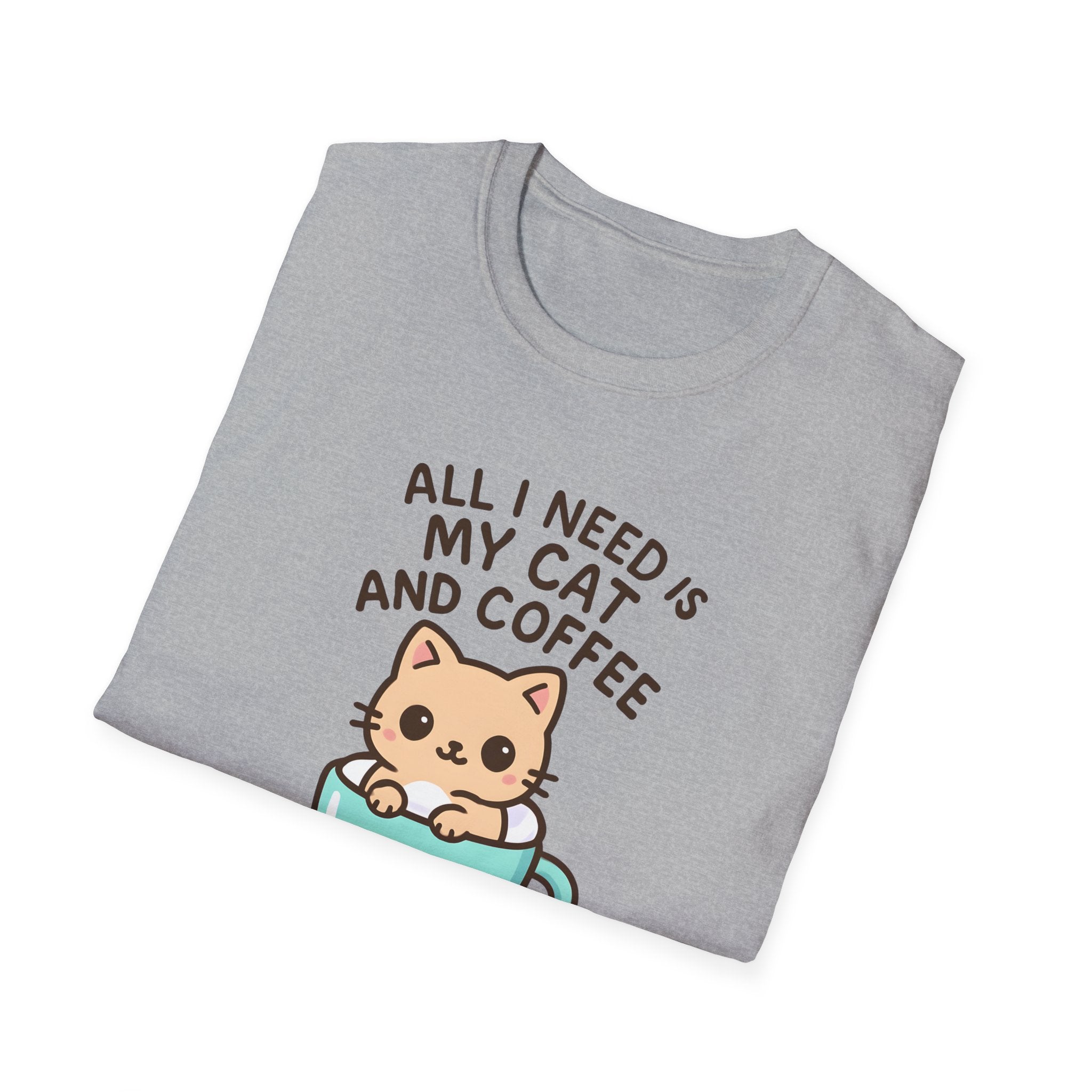 Cat and Coffee T‑Shirt — "All I Need Is My Cat and Coffee" Cute Cat in Mug Tee