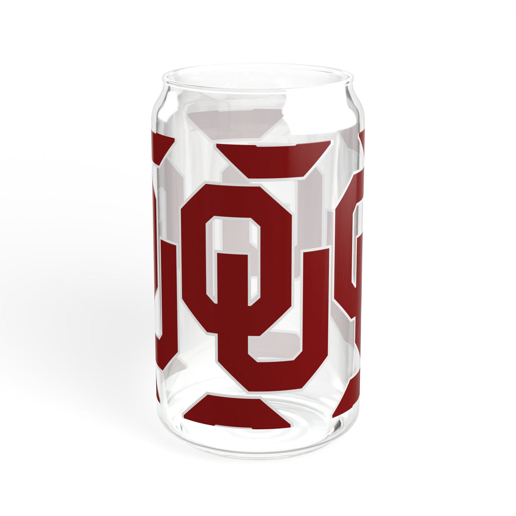 OU Logo 16oz Glass Sipper with Bamboo Lid — Oklahoma Sooners Drink Tumbler