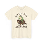 Off to Cause a Kerfuffle T-Shirt — Funny Frog Riding Raccoon Graphic Tee