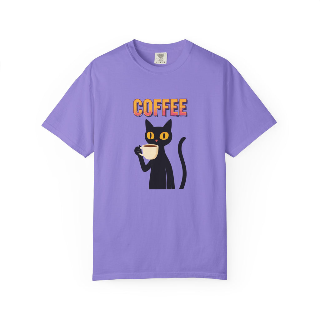Coffee Cat T-Shirt — Cute Black Cat Holding Coffee Graphic Tee
