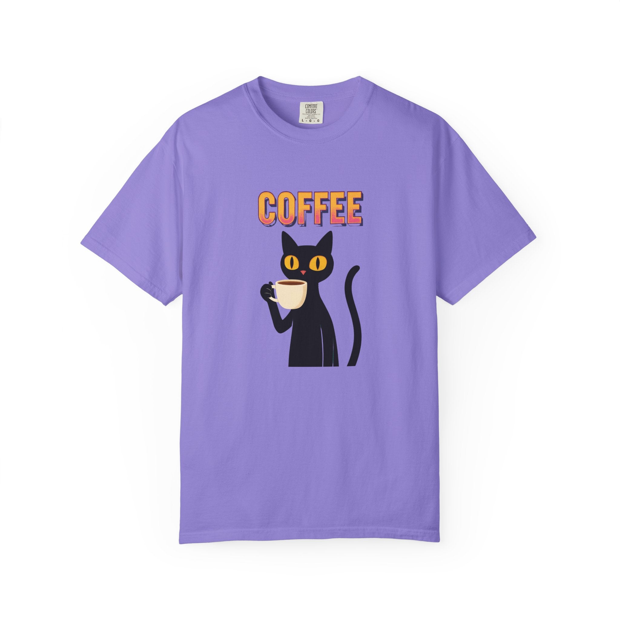 Coffee Cat T-Shirt — Cute Black Cat Holding Coffee Graphic Tee