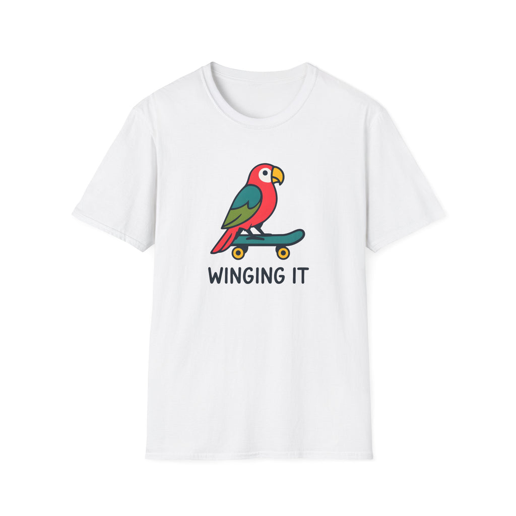Winging It Parrot T-Shirt — Cute Skateboard Bird Graphic Tee