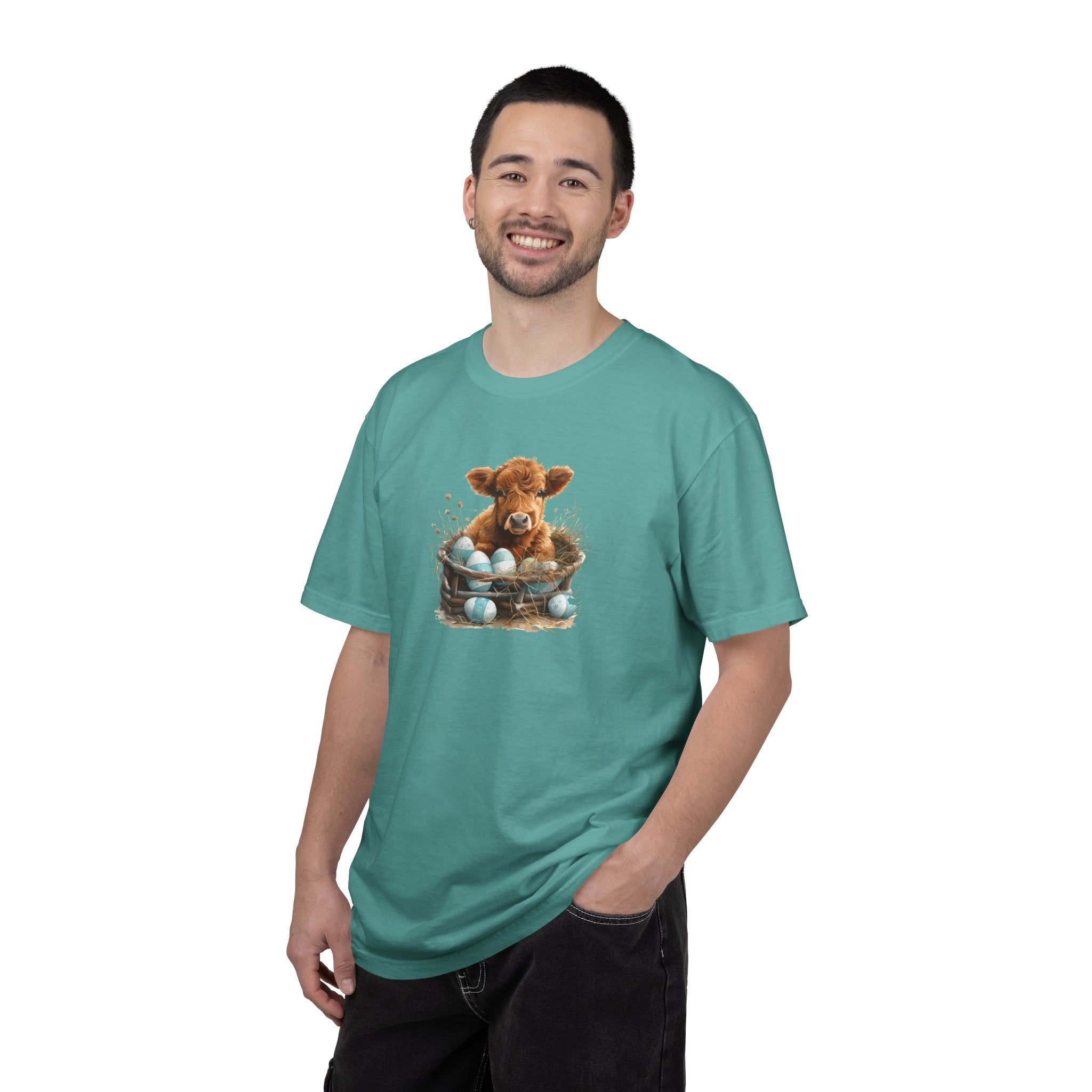 Easter Highland Cow Calf in Basket T-Shirt