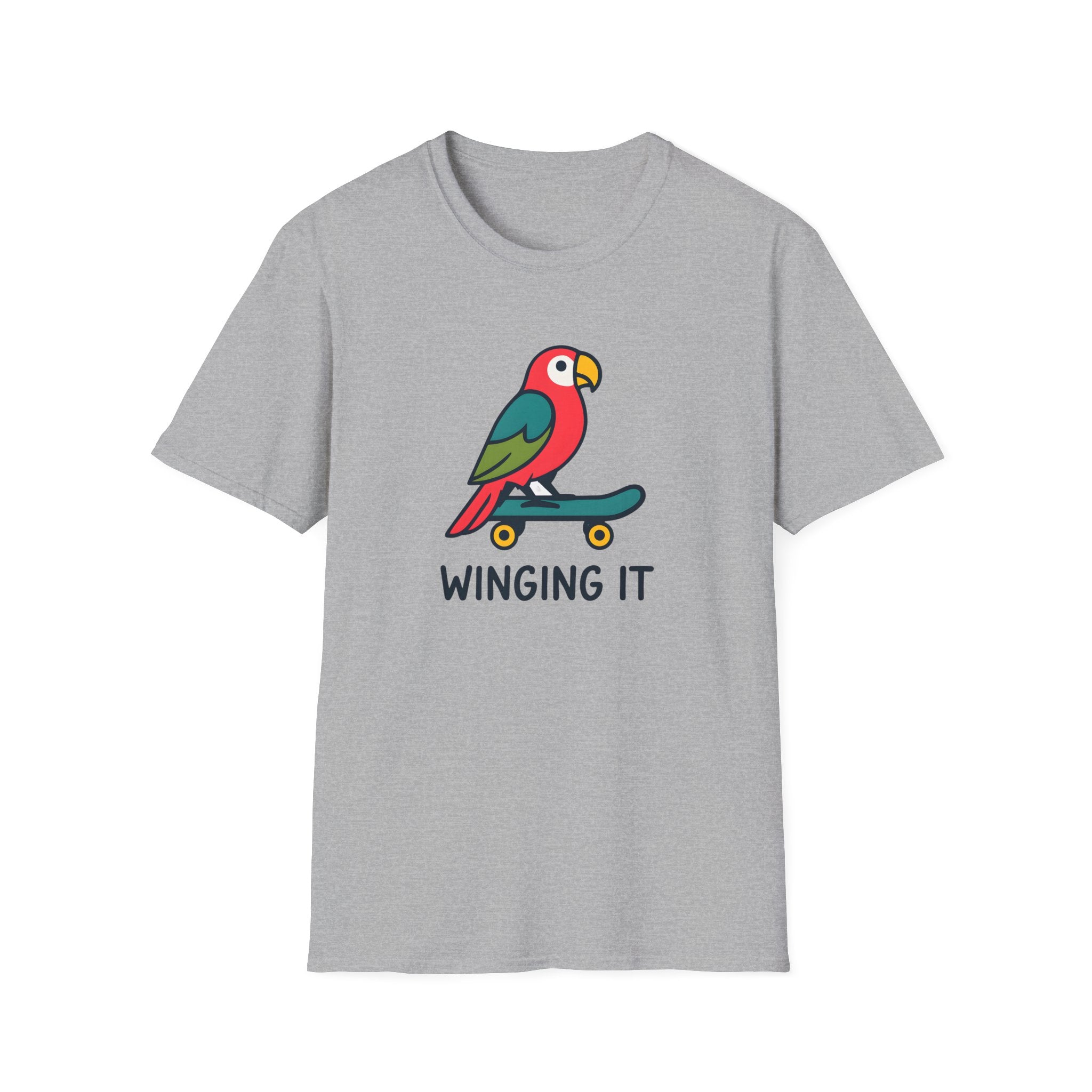 Winging It Parrot T-Shirt — Cute Skateboard Bird Graphic Tee
