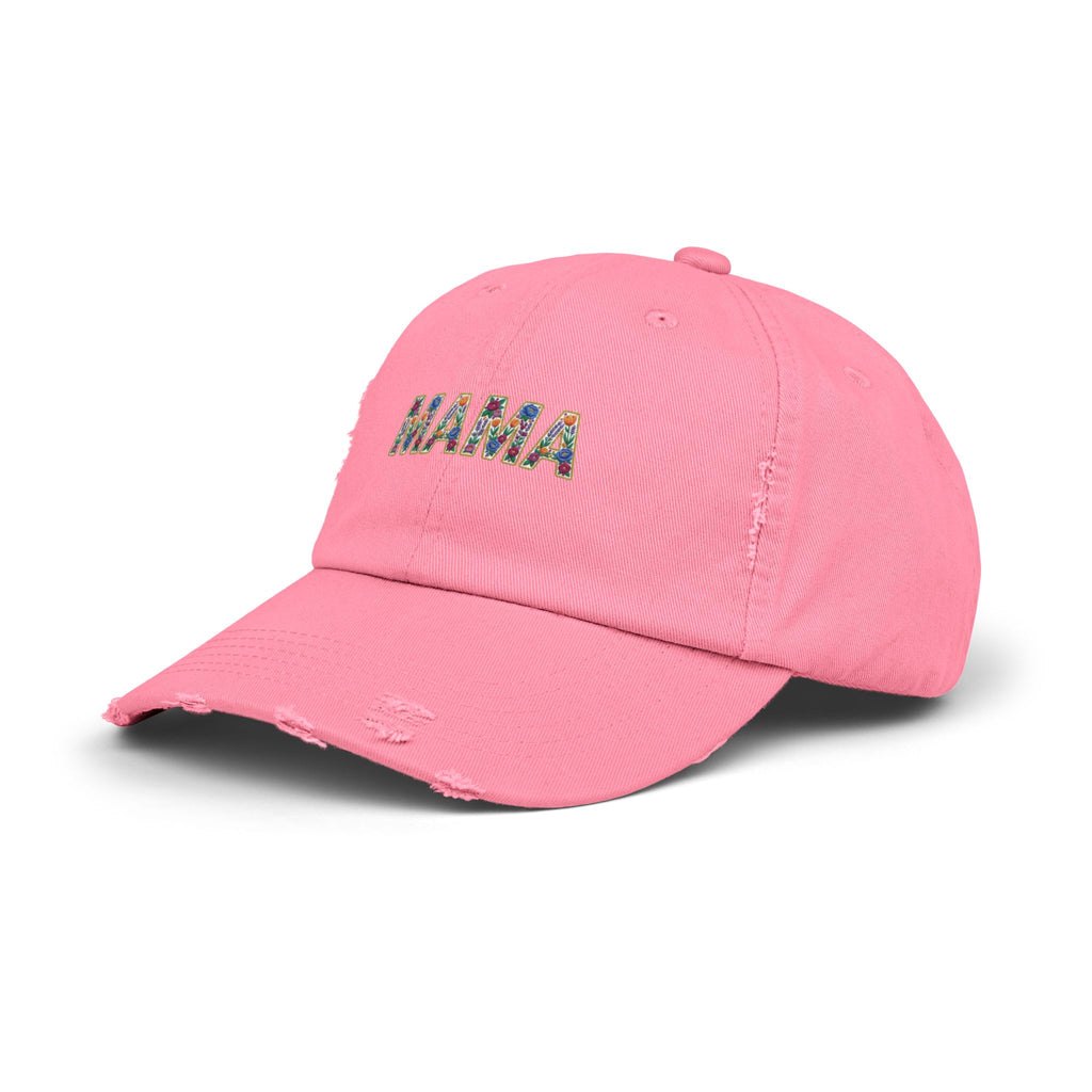 MAMA Distressed Baseball Cap — Floral Patch Mom Hat