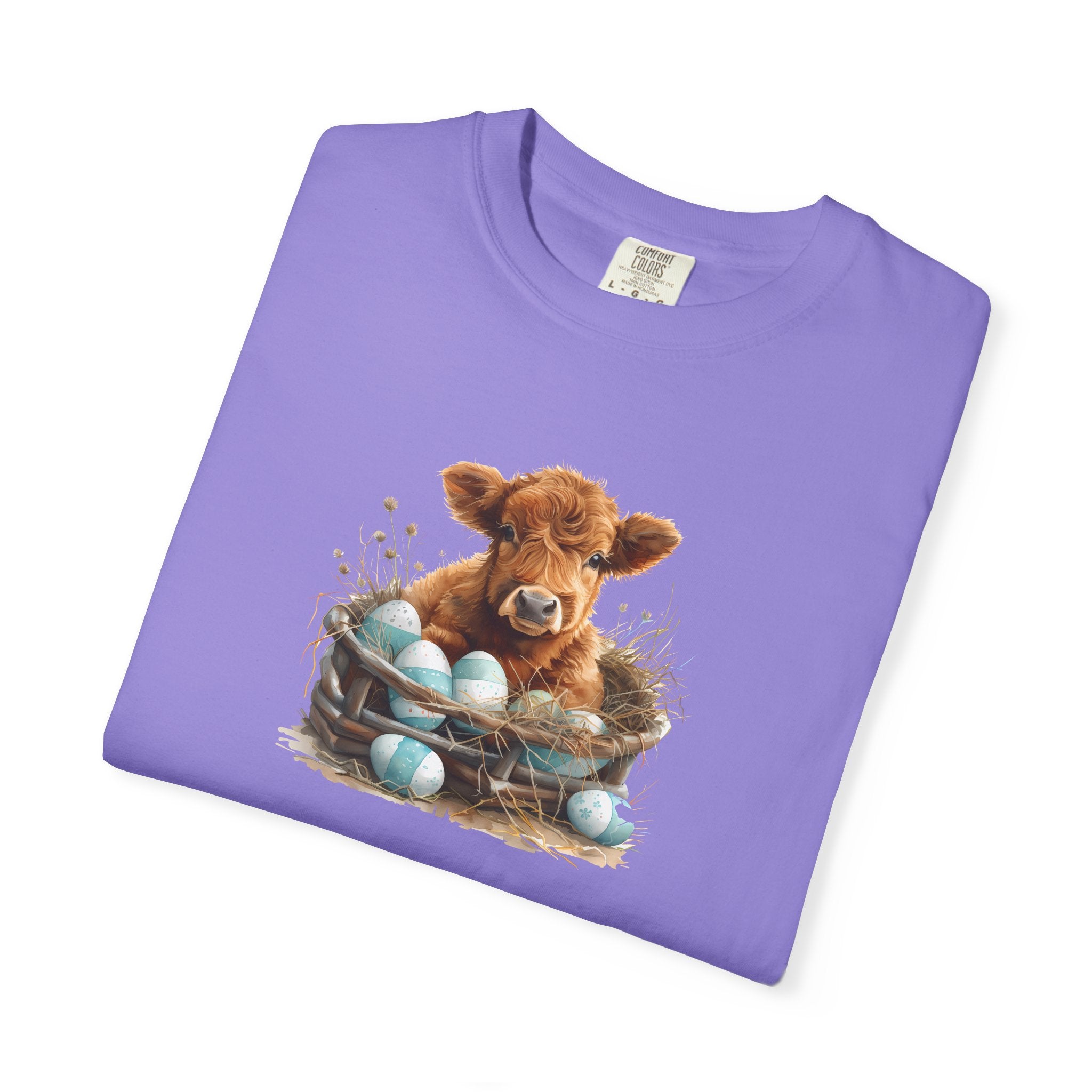 Easter Highland Cow Calf in Basket T-Shirt